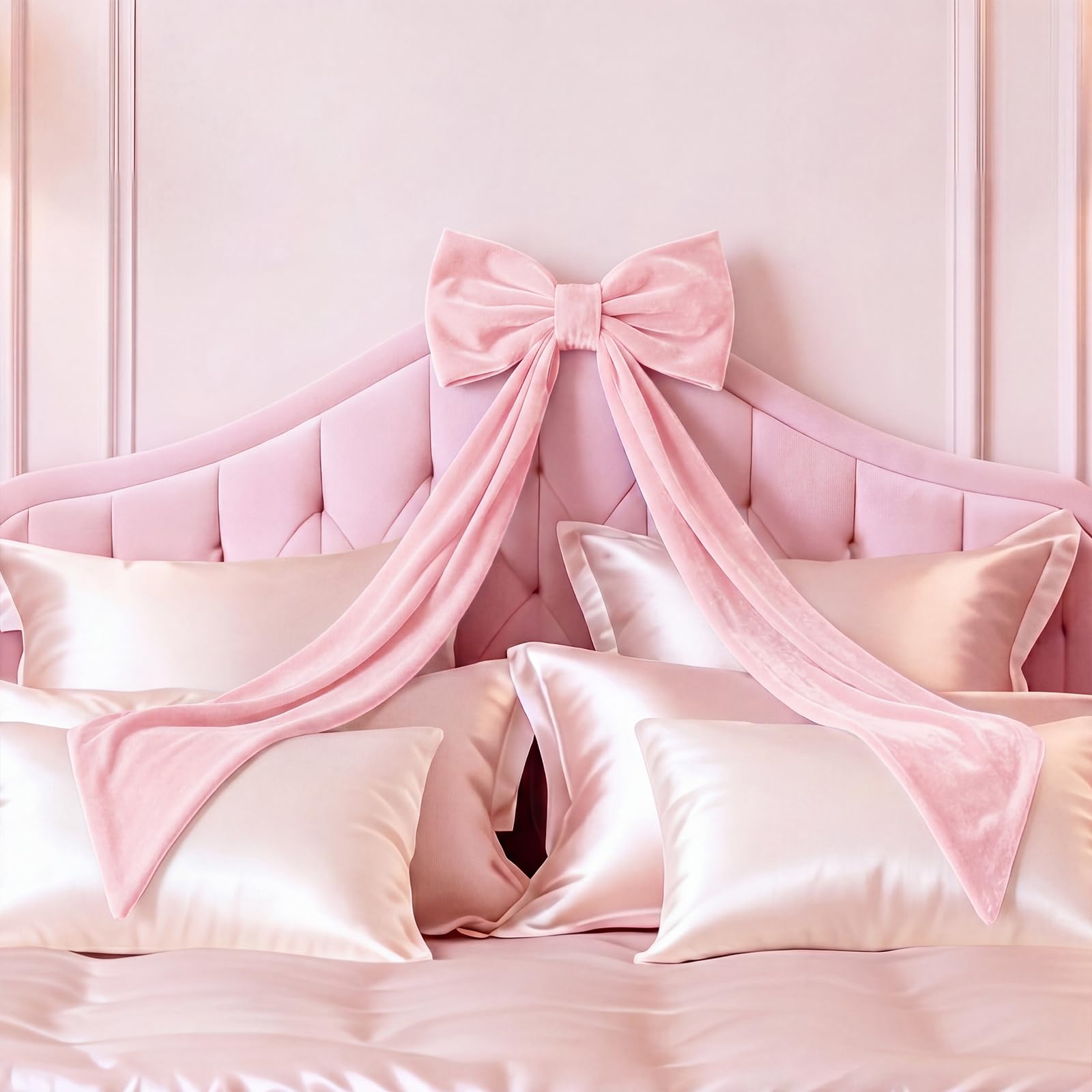 Gejoy Nœuds géants en velours rose extra larges pour cime de sapin de Noël – Décorations géantes pour maison, couronne, mur, toile de fond, mariage, vacances, décoration de fête – 119,4 x 40,6 cm