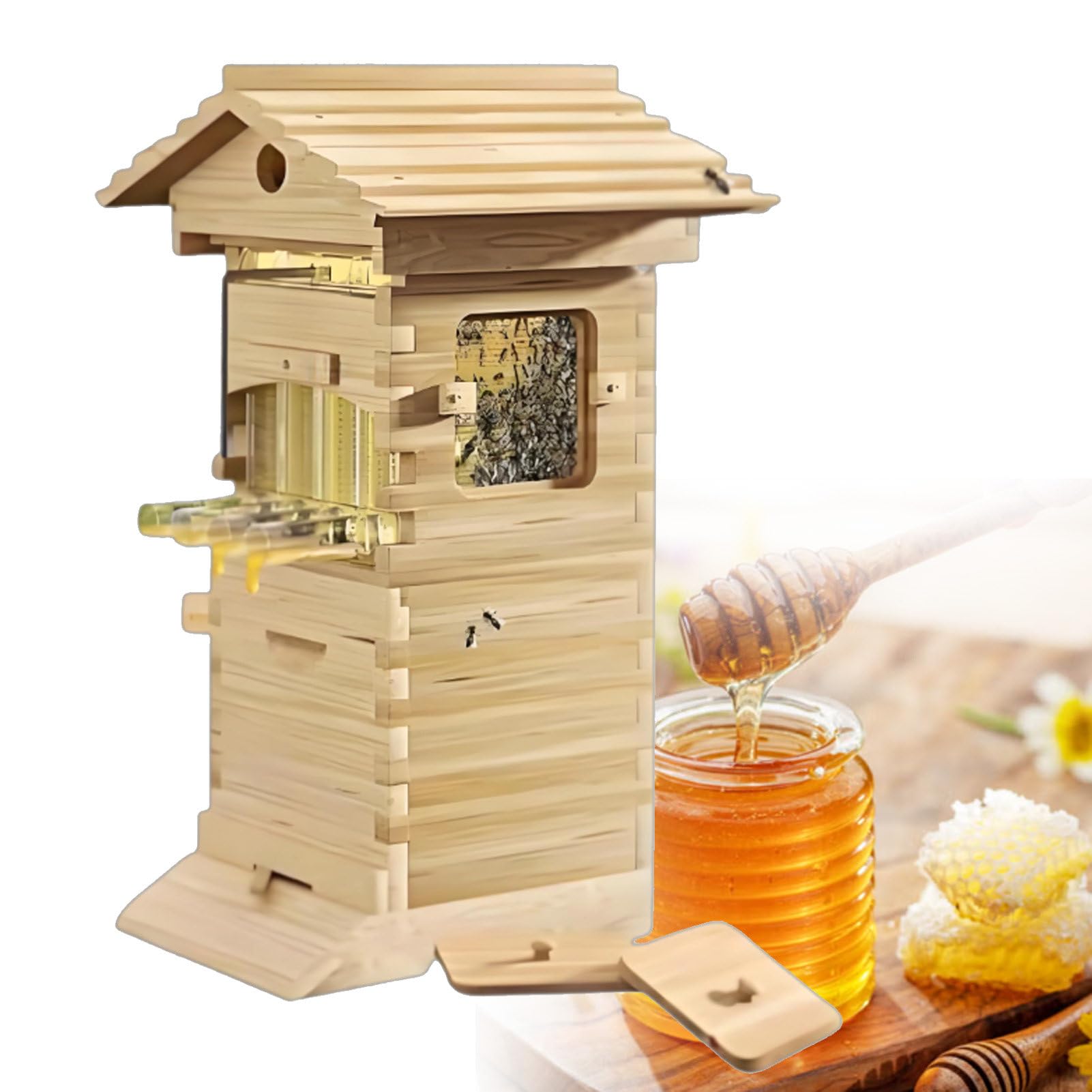 Langstroth-Stil Selbstfluss Honig Ernte System 4 Lebensmittelqualität Rahmen Holz Bienenstock Kit für einfache Extraktion