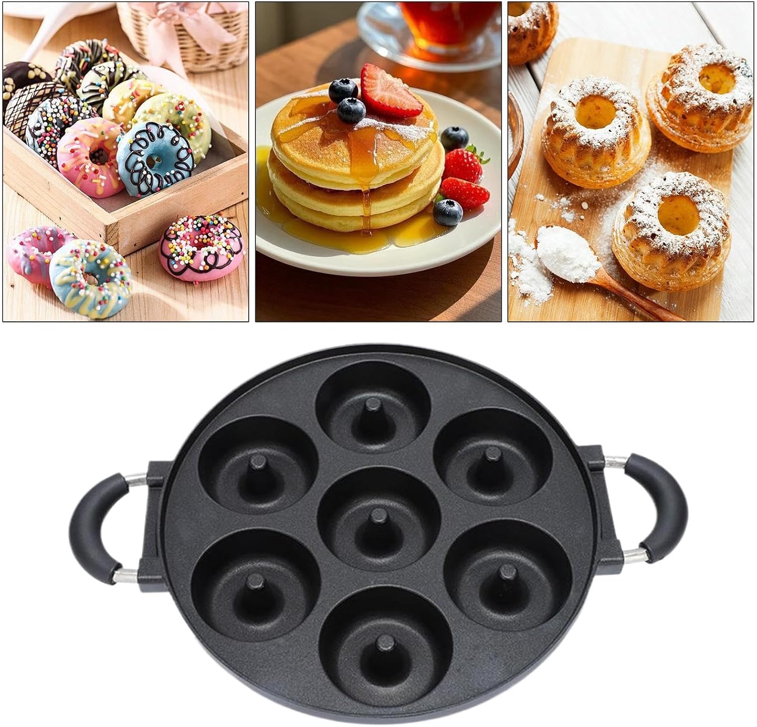 Donut Mould, 7 Cavity Aluminium Non-Stick Easy Release Mould | for Baking Donuts - For Air Fryer, Oven, Cooking, Breakfast, Cake, Decoration