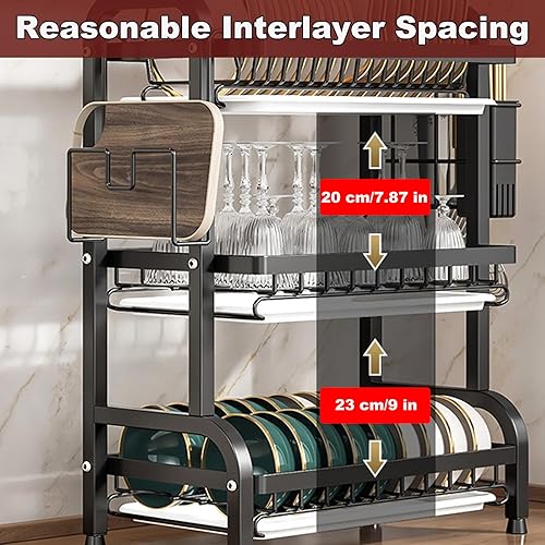 Miniatura 7 de Escurridor de platos, escurridor de platos, escurridor de platos sobre el fregadero, 3 niveles con bandeja de drenaje, estante para palillos,