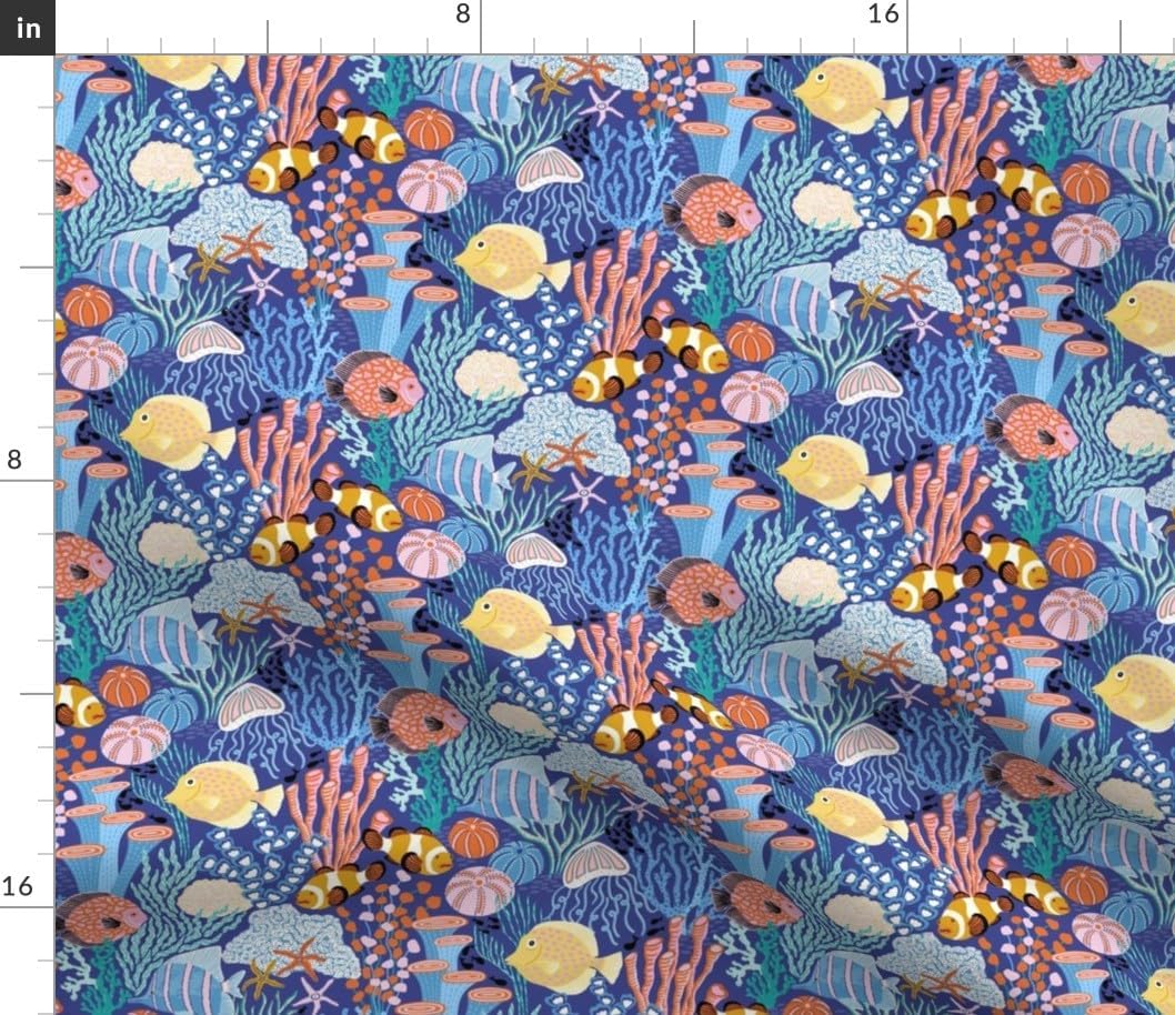 Spoonflower Fabric - Ocean Nature Fish Colorful Reef Tropical Sea Nautical Coastal Coral Printed on Petal Cotton Fabric Fat Quarter - Sewing Quilting Apparel Crafts Decor