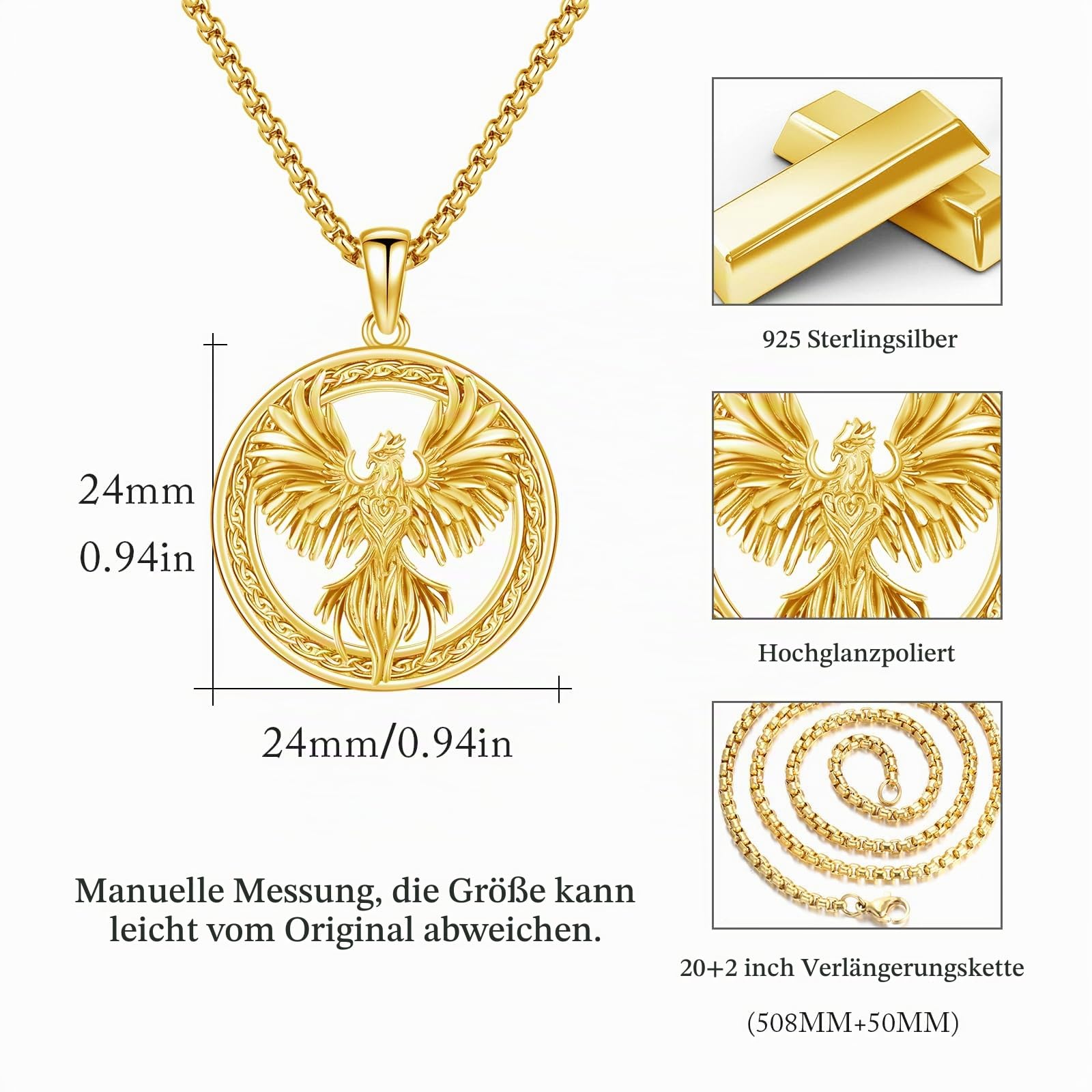 Phönix Halskette für Damen 925 Sterling Silber Phönix Anhänger Kette Phönix Kette Schmuck Geschenke für Damen Mädchen Männer