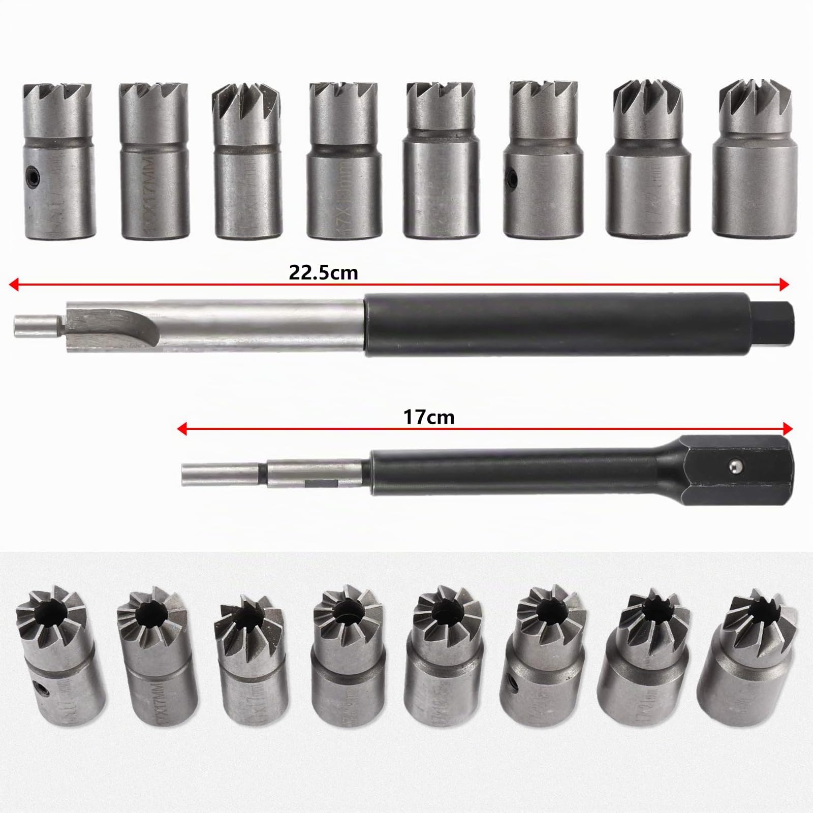 FreeTec 17 pzas Escariador de Inyectores, 14-21,5 mm Escariador de Asiento de Inyector Diesel, Profesional Escariadores Asiento Inyectores Kit Limpieza y Fresado Compatible con VW Audi BMW