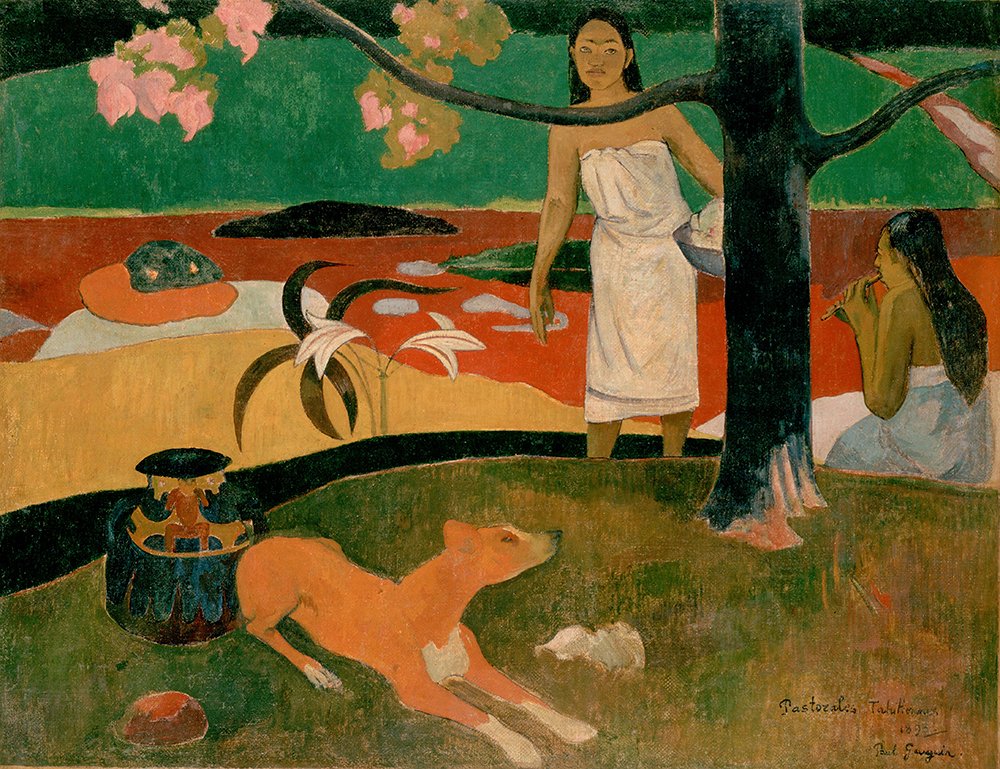Art mural Paul Gauguin Pastorales Tahitiennes avec cadre en bois noir