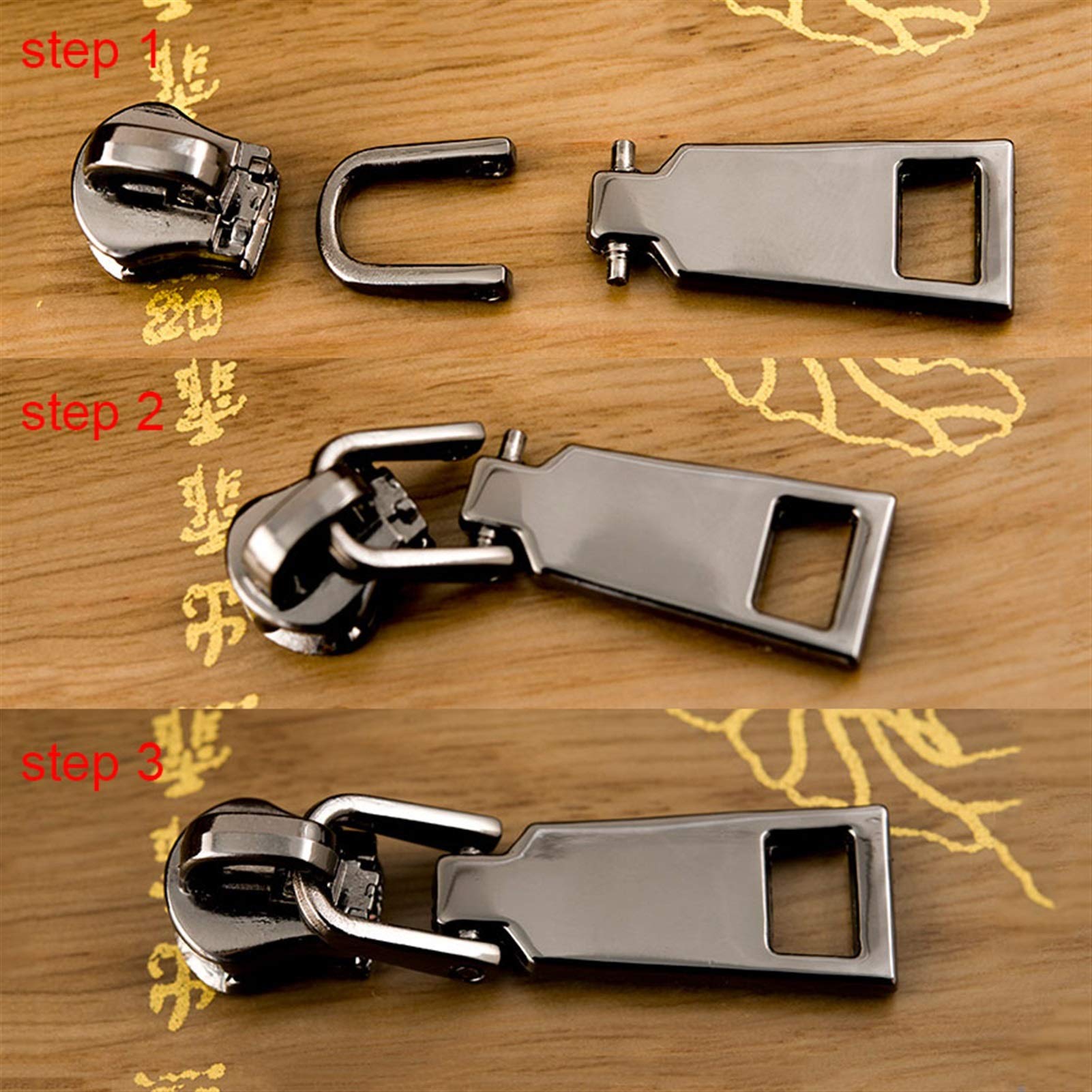 Kit de reparación de cremalleras, Kit de reparación de cremalleras con cabezal de tirador deslizante, 10 piezas n.° 5 for bolsos, chaquetas, abrigos, manualidades de costura, bricolaje.(Light Gold)