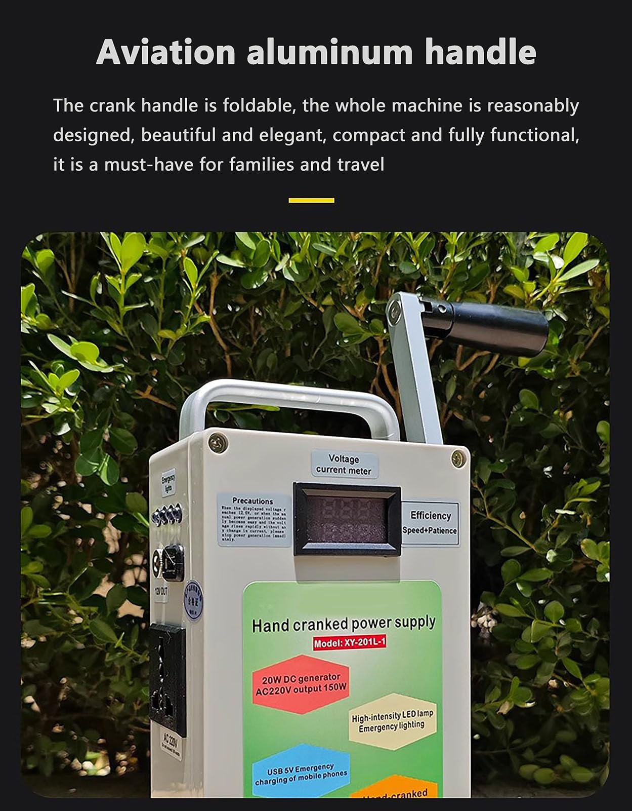 Generador De Cigüeñal Manual De 150w, Banco De Energía, Emergencia De Generador Portátil De Alta Potencia, Cargador Usb Para Actividades De Supervivencia Para Acampar De Viajes Al Aire Li(Size:AC220V)