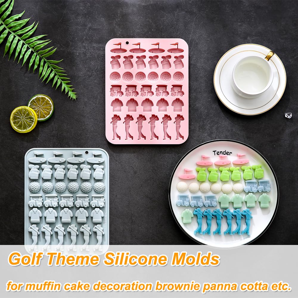 Paquete de 2 moldes de silicona para chocolate con 32 cavidades temáticas de golf, moldes de silicona para gomitas de chocolate para cumpleaños, accesorios de fiesta temática de cumpleaños, decoración 6