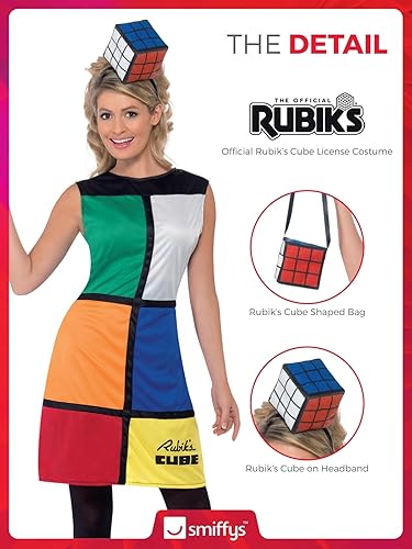 Miniatura 5 de Smiffys Disfraz de cubo de Rubik, multicolor con vestido, diadema y bolsa, con licencia oficial de Rubiks Cube, disfraces para adultos
