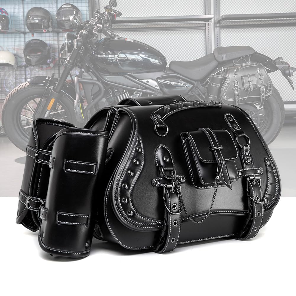 VBDBN PU Leather Motorcycle Saddlebags for Yamaha XS900R, Motorbike Tail Pouches Waterproof Motorcycle Pannier Bag Saddle Bag,D