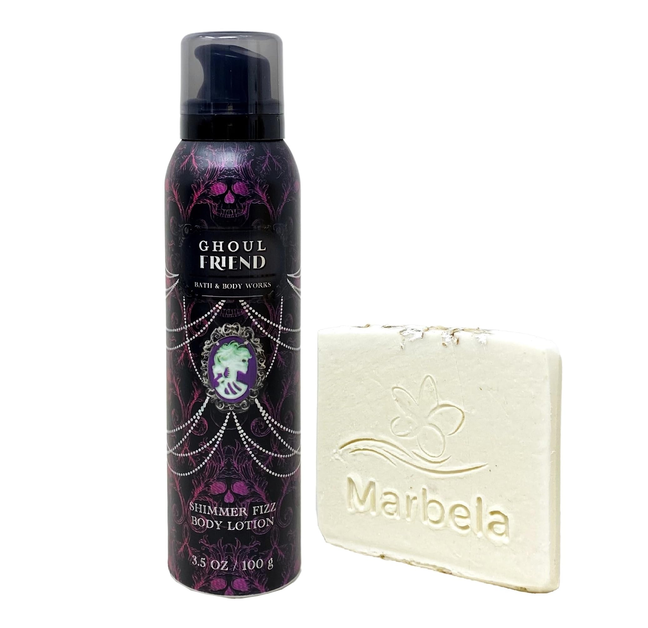 Bath & Body Works Ghoul Friend Shimmer Fizz Body Lotion with a Natural Oats Sample Soap