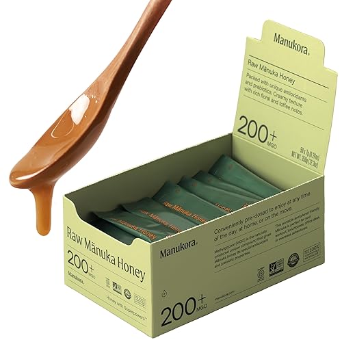 Manukora Miel de manuka cruda, MGO 200+, miel de Nueva Zelanda, sin OMG, rastreable de colmena a mano, soporte diario para el bienestar, 0.25 onzas