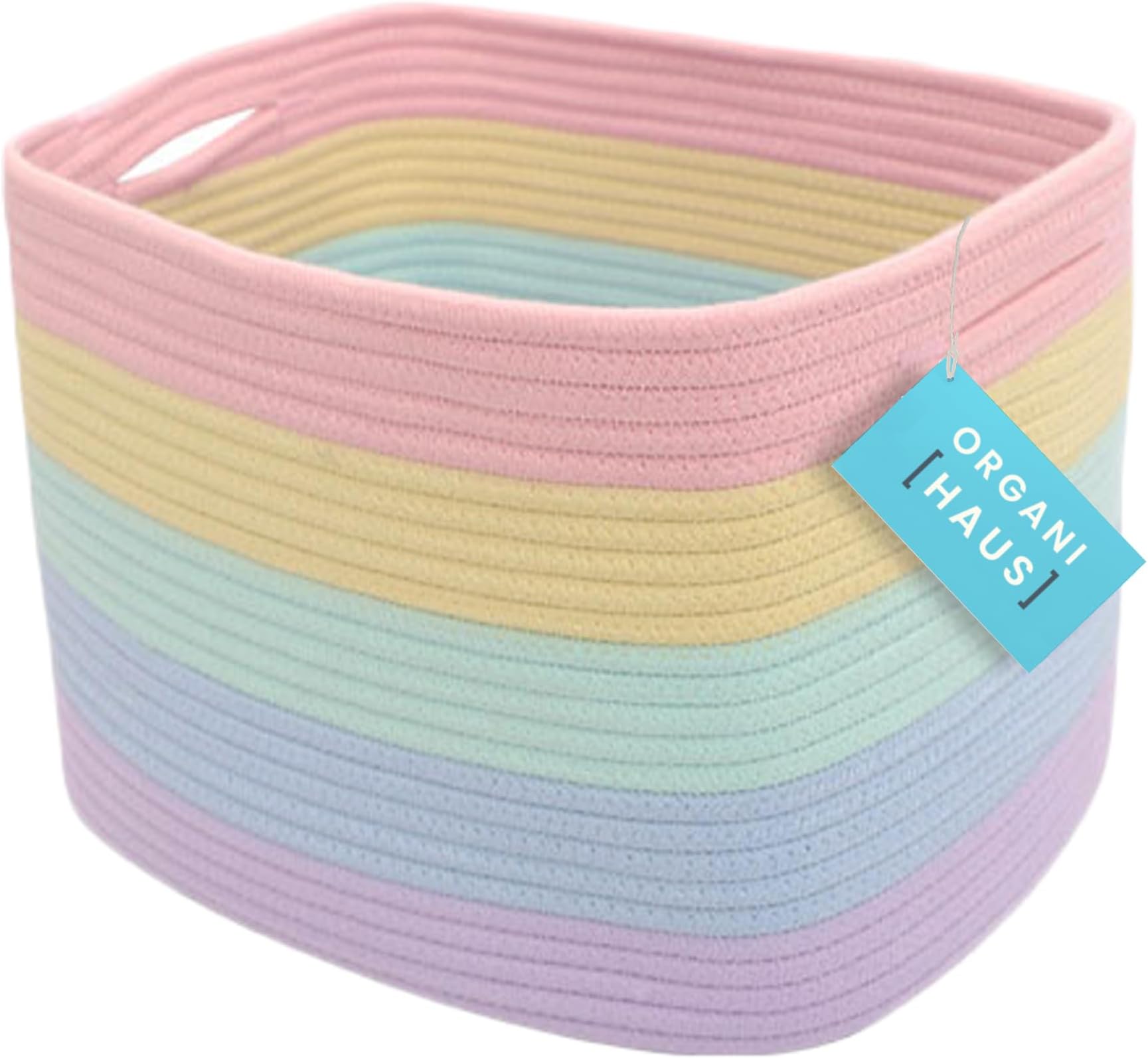 OrganiHaus Pastel Rainbow Basket - Colorful Woven Storage Basket for Playroom, Nursery & Classroom Decor & Toy Storage, 15x9x10