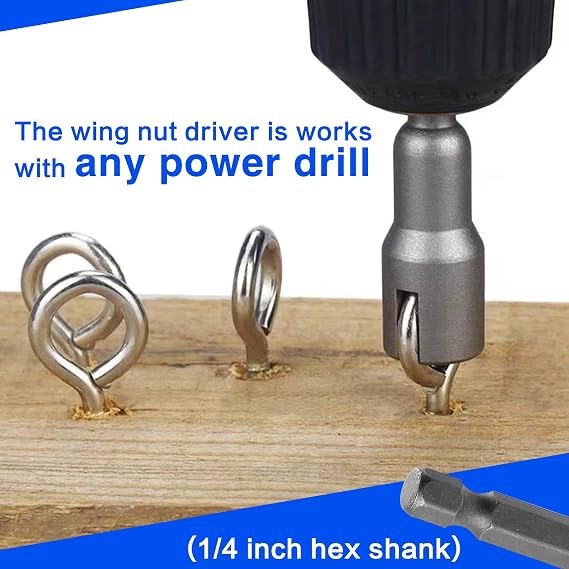 SPEEDWOX 2PCS Power Wing Nut Driver Set 1/4 Inch Hex Shank Steel Drills Bits Wing Nuts Drill Bit Socket Wrenches Tools Slot Set for Panel Nuts C Hook Bolts Eye Screws Q-Hanger