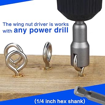 SPEEDWOX 2PCS Power Wing Nut Driver Set 1/4 Inch Hex Shank Steel Drills Bits Wing Nuts Drill Bit Socket Wrenches Tools Slot Set For Panel Nuts C Hook Bolts Eye Screws Q-Hanger