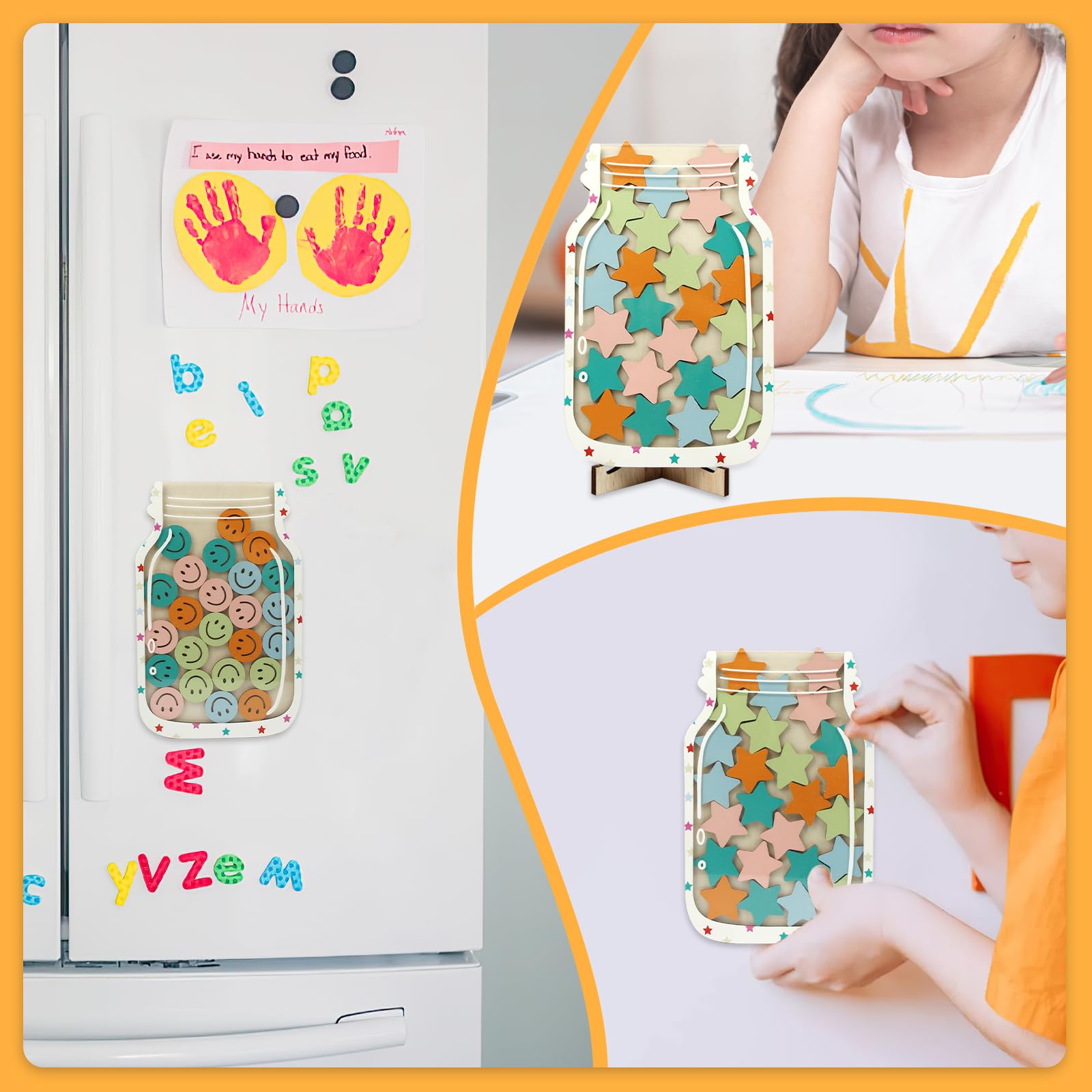 Confezione da 2 barattoli di ricompensa magnetici per bambini, con 25 gettoni a forma di stella e faccina sorridente, per casa e scuola