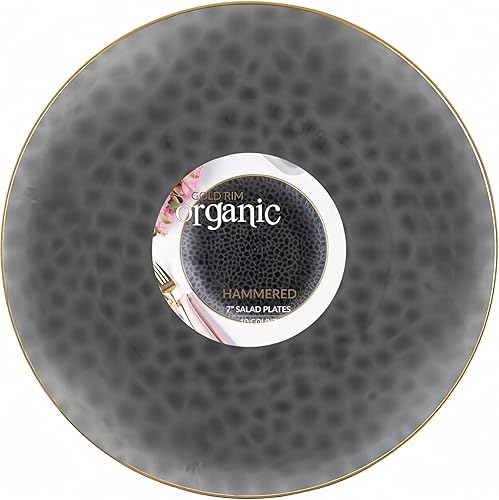 Miniatura 4 de Blue Sky Platos orgánicos martillados negros y dorados transparentes  10 unidades, 10 pulgadas  Plástico desechable redondo, diseño elegante para