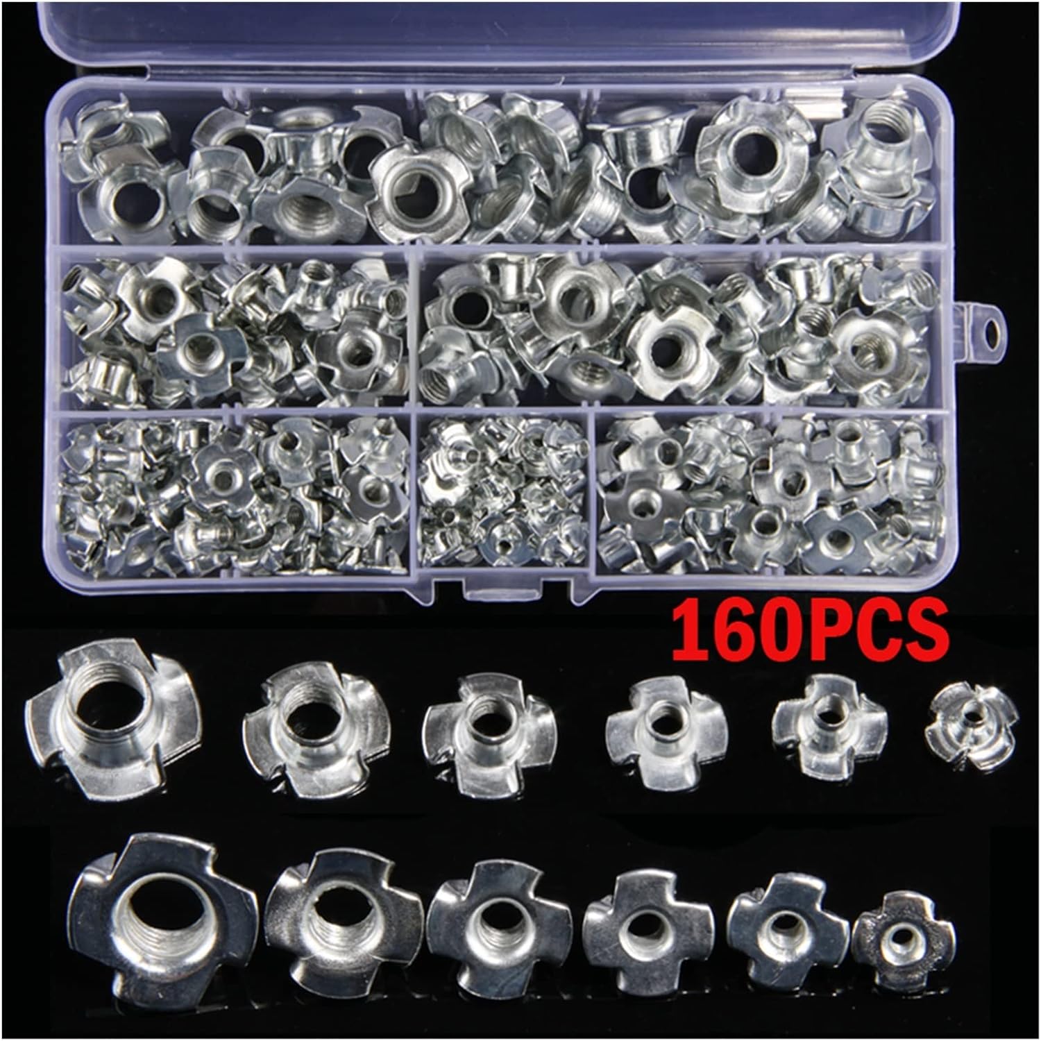 YANGQI yaoqijie 160PCS M3/M4/M5/M6/M8/M10 Four Claws Nut Speaker Nut T-nut Blind Pronged Tee Nut Furniture Hardware Lasting