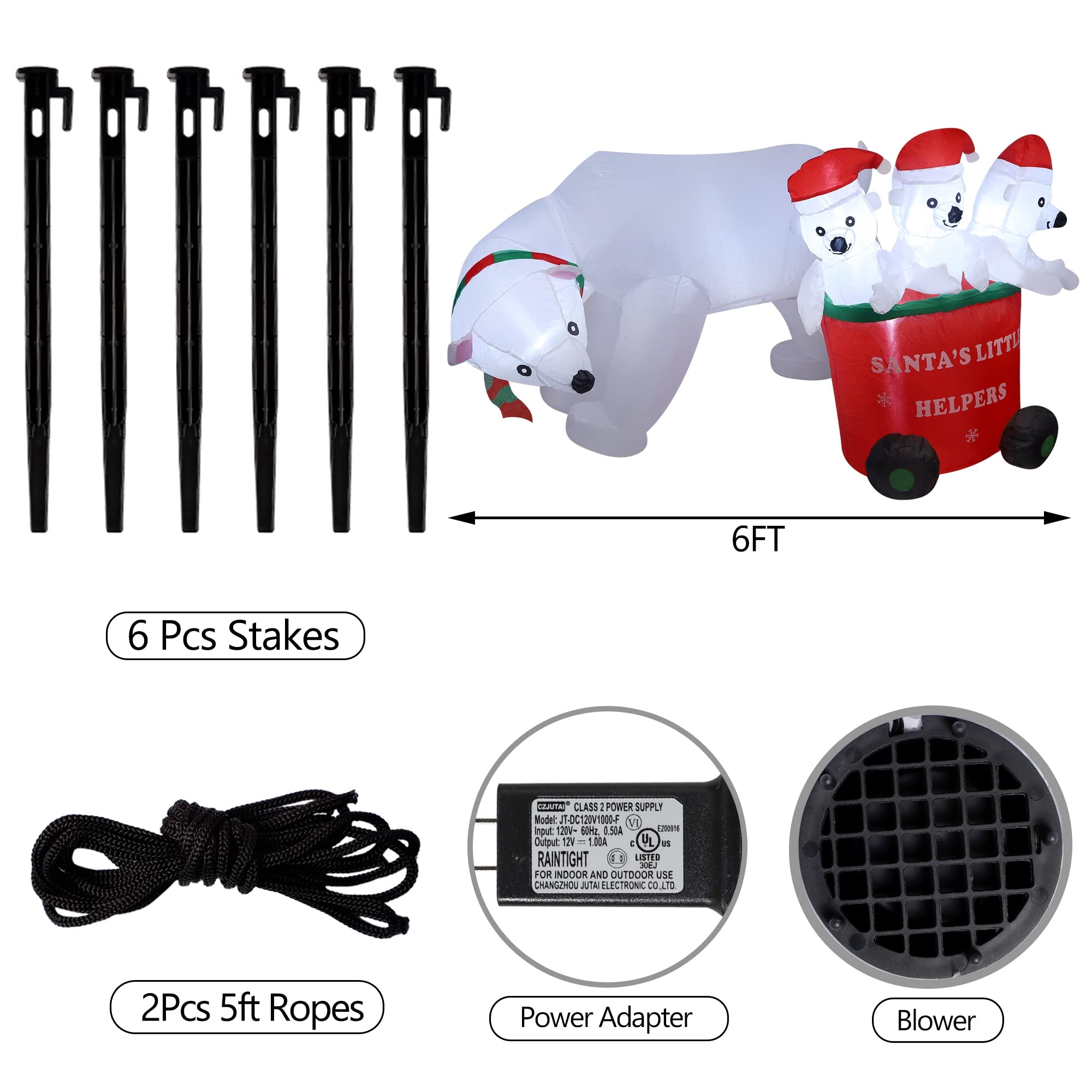 DR.DUDU Oso polar inflable de Navidad de 7 pies con sombrero de Papá Noel, oso de Navidad inflable decoraciones al aire libre para césped, jardín, patio, fiesta de Navidad