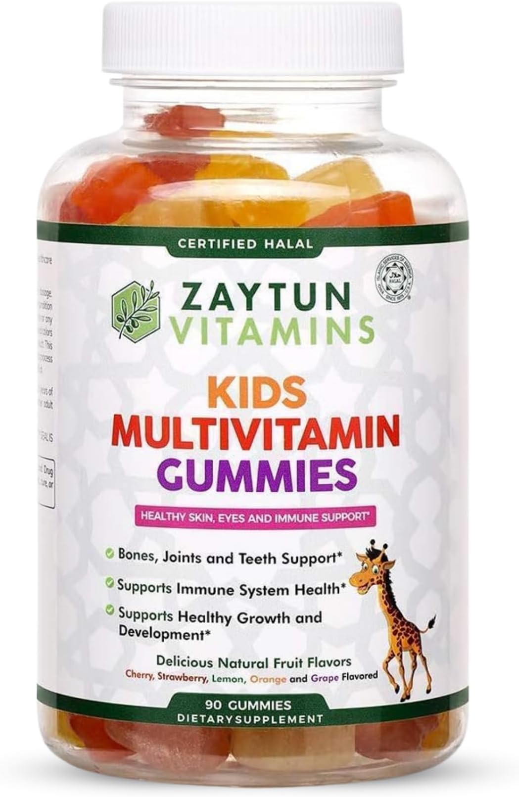 Zaytun Halal Vitamins for Kids Multivitamin Gummies, Naturally Sourced Vitamin A, C, D, E, B6, B12, Biotin - Vegetarian, No Gelatin, No Gluten, No Dairy, Non-GMO, 90 Fruit Flavored Gummies Made in USA