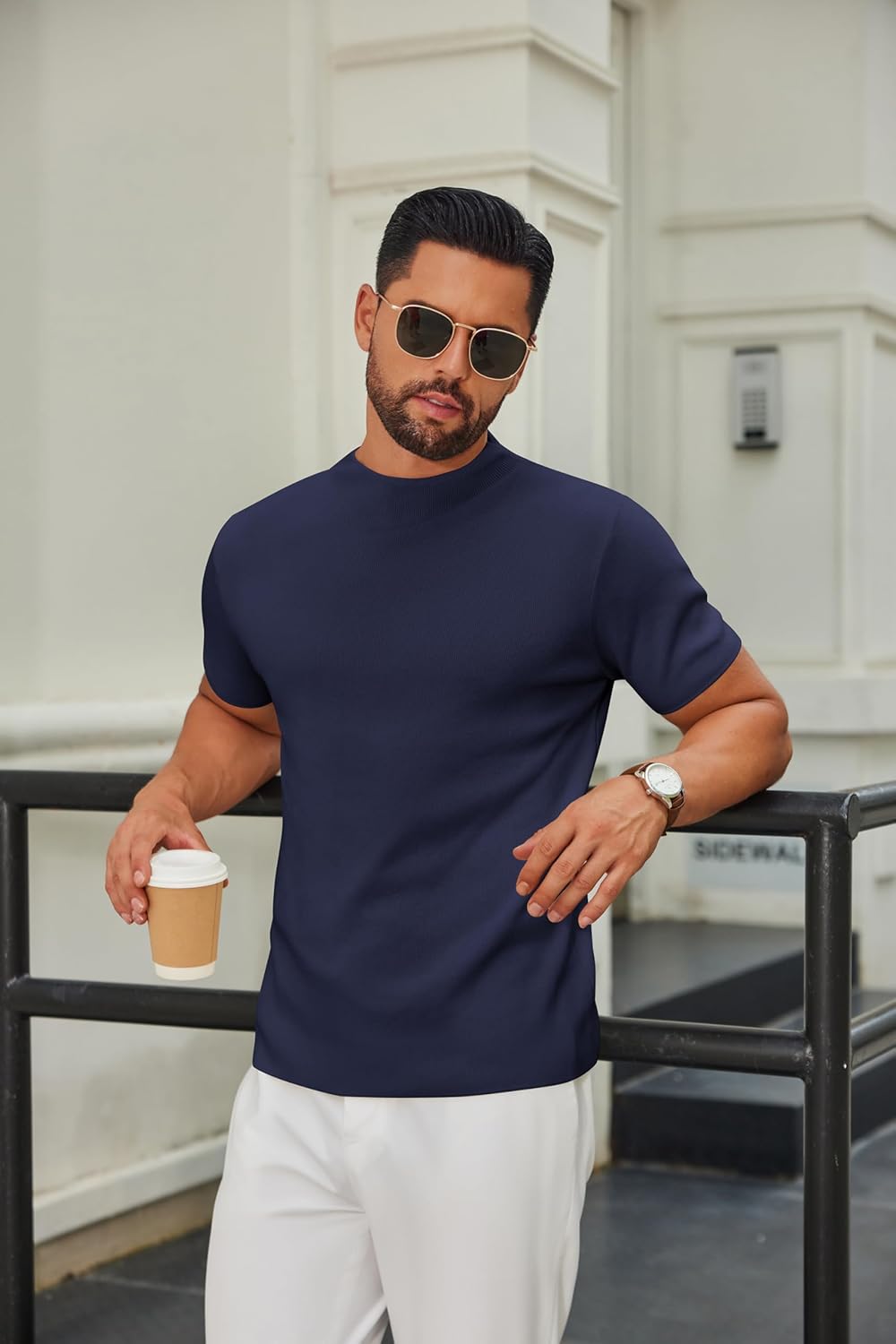 COOFANDY Men's Mock Turtleneck Sweater Short Sleeve Casual Knitted T-Shirts Thermal Tops Solid Basic Tee - Image 3