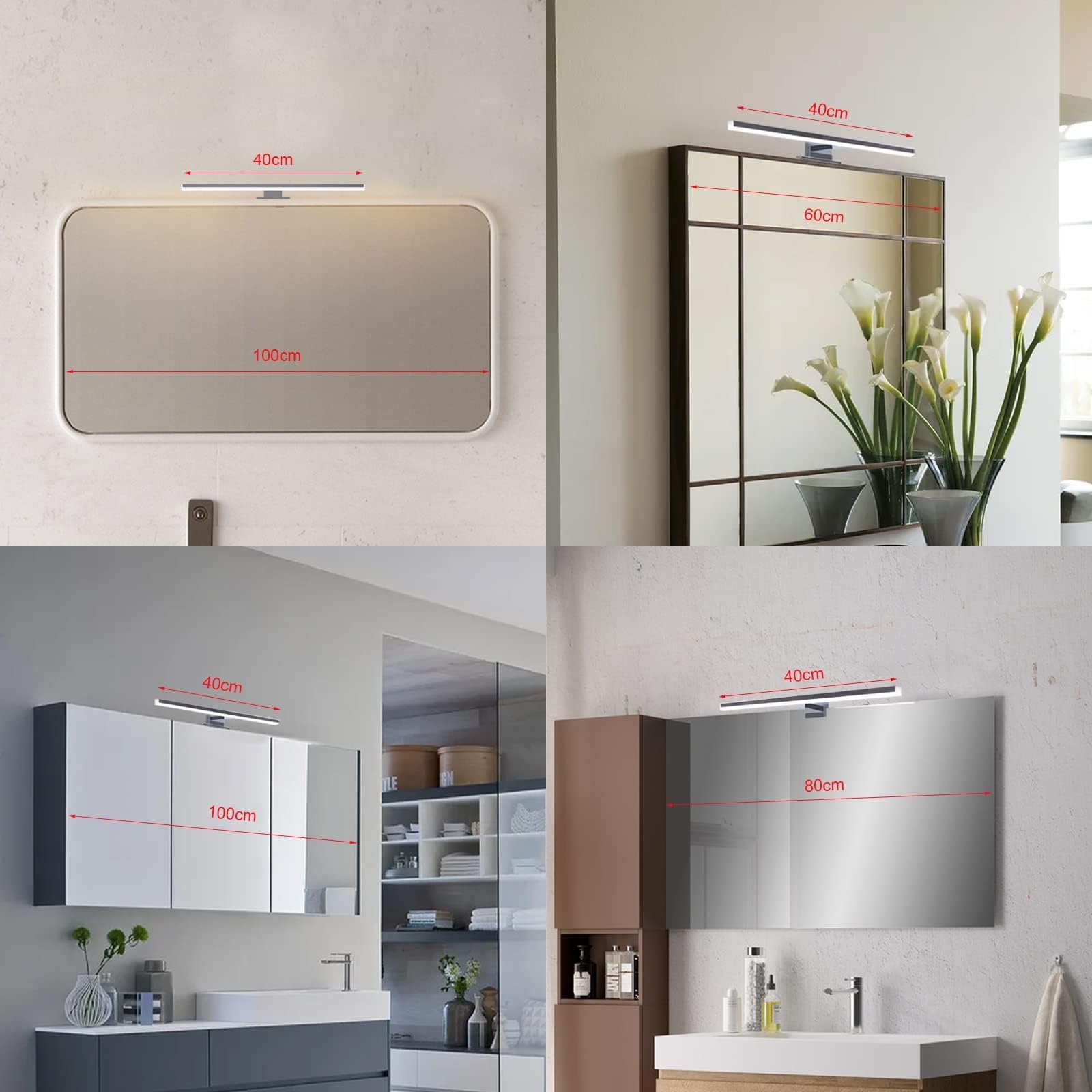 Lampe pour Miroir LED Salle de Bains, 40cm 10w 800lm,Blanc Neutre 4000k, 230v, IP44 étanche,Luminaire Salle de Bain,Pour Armoire à Miroir,Style Minimaliste