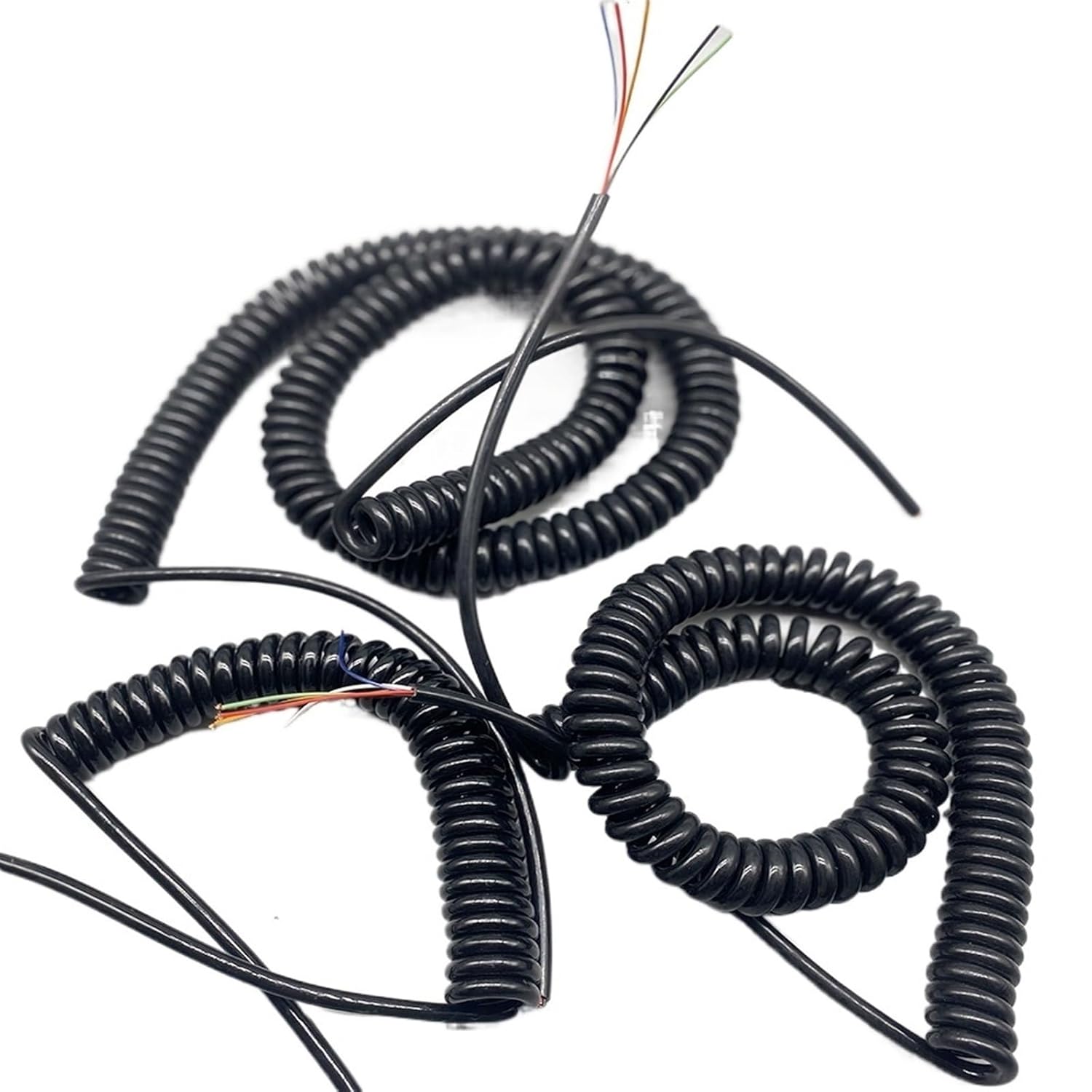 Retractable Coiled Coil Cord, 6 Core 24AWG Stretch Power Cord Spiral Power Cord Spring Coiled Cable Core Black Telescopic Wire(Stretch 1.25 Meter)
