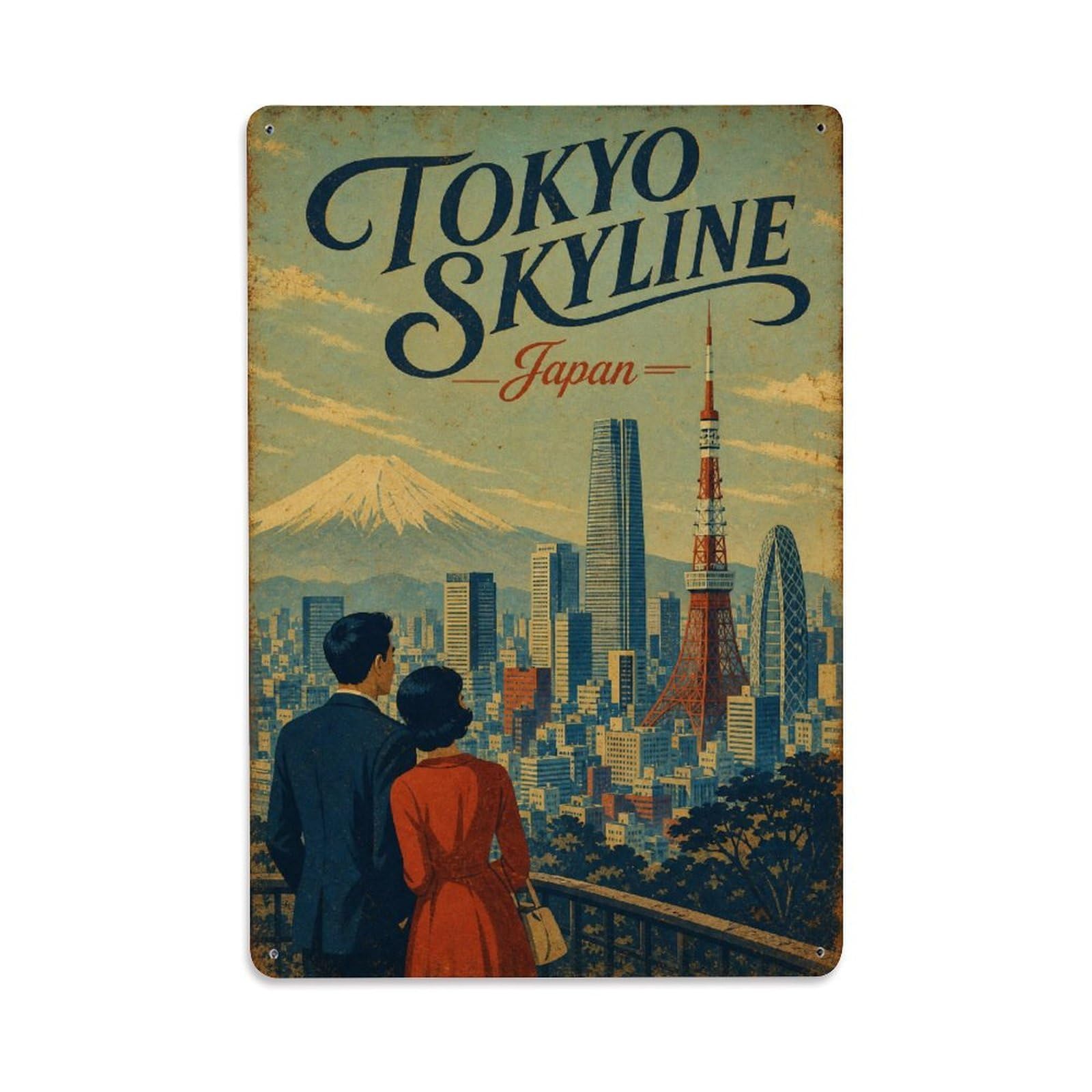 Gead 8X12inch Style Vintage Travel Tokyo Japan Skyline Metal Tin Sign