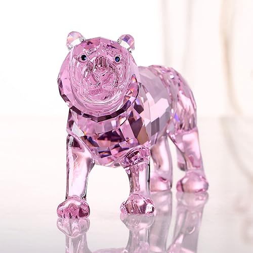 Miniatura 3 de Figura de tigre de cristal, animales, manualidades, decoración del hogar, coleccionable, regalos de cumpleaños y Año Nuevo (rosa)