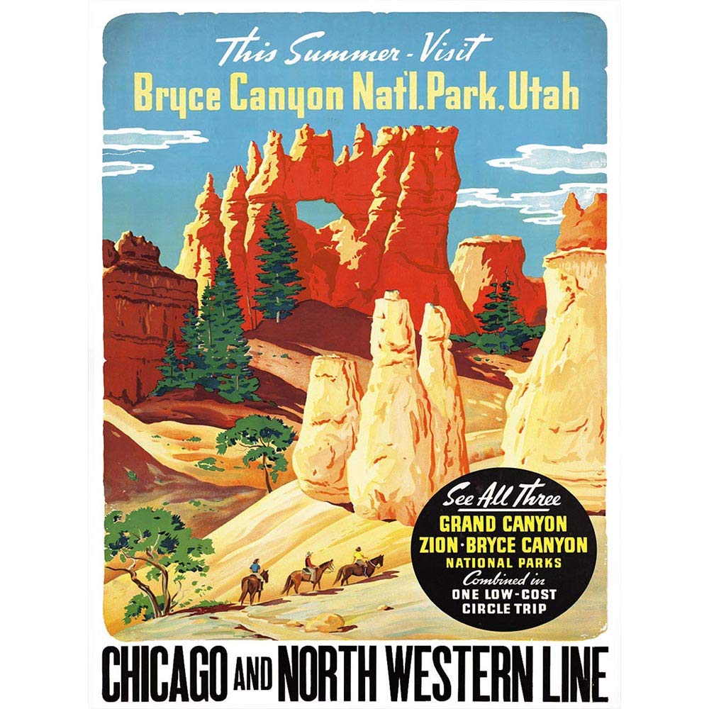 Wee Blue Coo Travel Bryce Canyon National Park Utah USA Horse Trek Art Print Poster Wall Decor 12X16 Inch