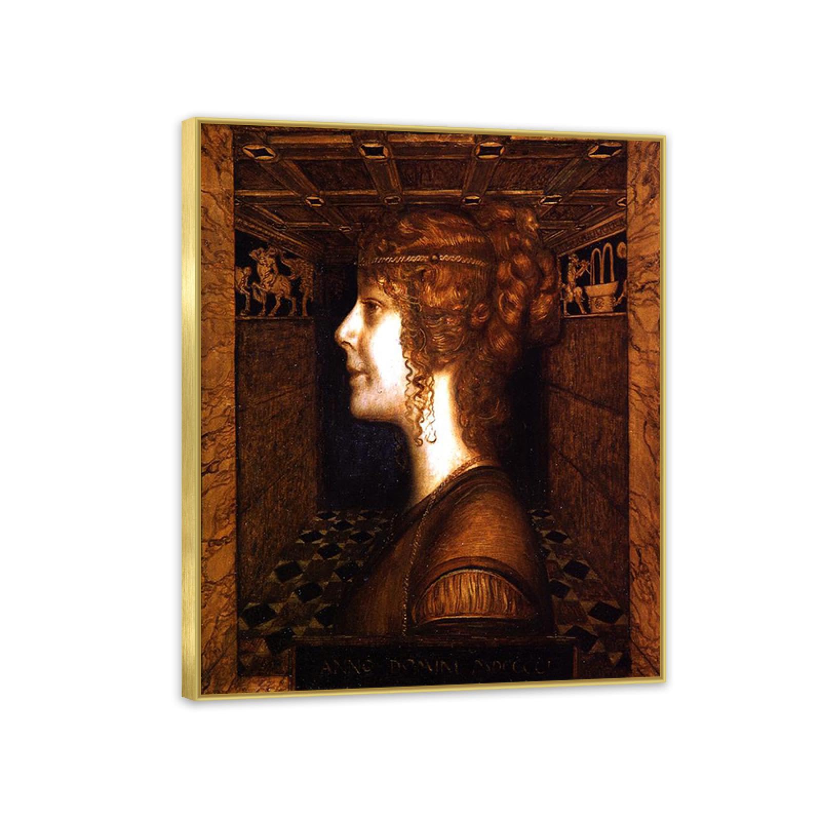 Hau3sh3a Franz von Stuck Wall Art Print Florentine Lady Famous Giclees Franz Stuck Picture Artwork Wall Decor for Living Room Bathroom Office 90x70cm(36x28in) Gold frame