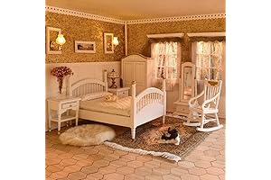 Brewster Dollhouse Bedroom Furniture Set (White & Gold) by iLAND – Stunning 1/12 Scale Furniture