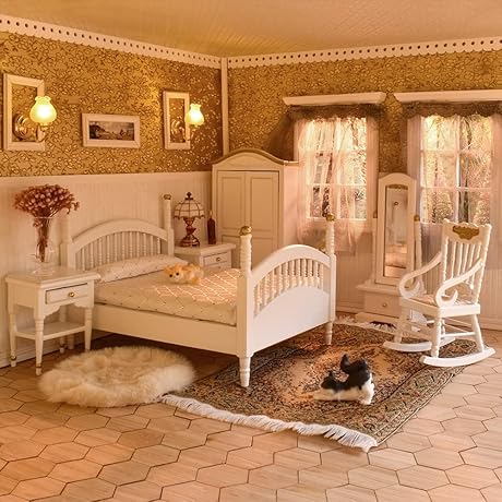 Brewster Dollhouse Bedroom Furniture Set (White & Gold) by iLAND – Stunning 1/12 Scale Furniture