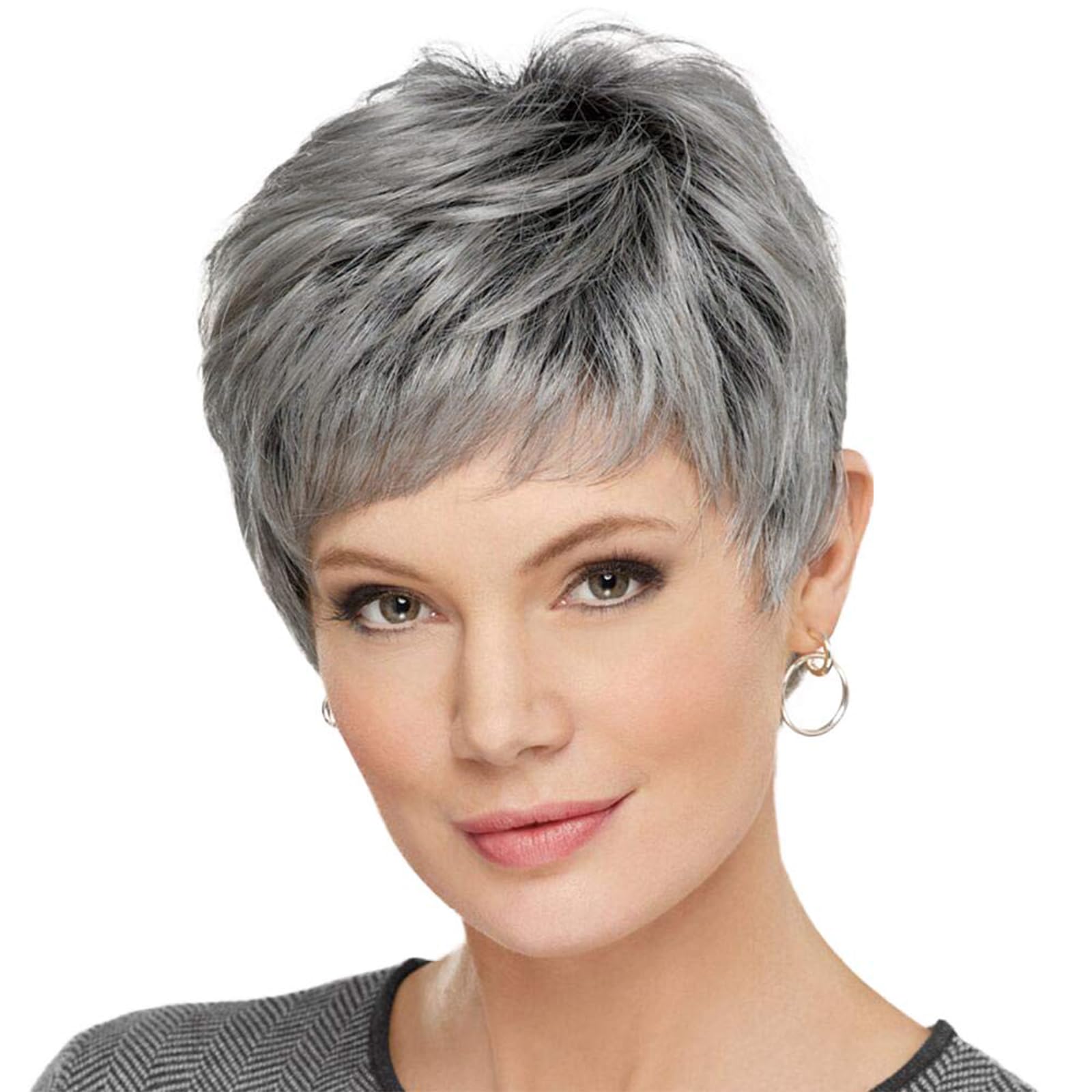 HAIRCUBE Easy Care Perücken Pixie Cut Echthaarperücken für Frauen, schöne kurze graue Perücken für Frauen, natürlich und realistisch