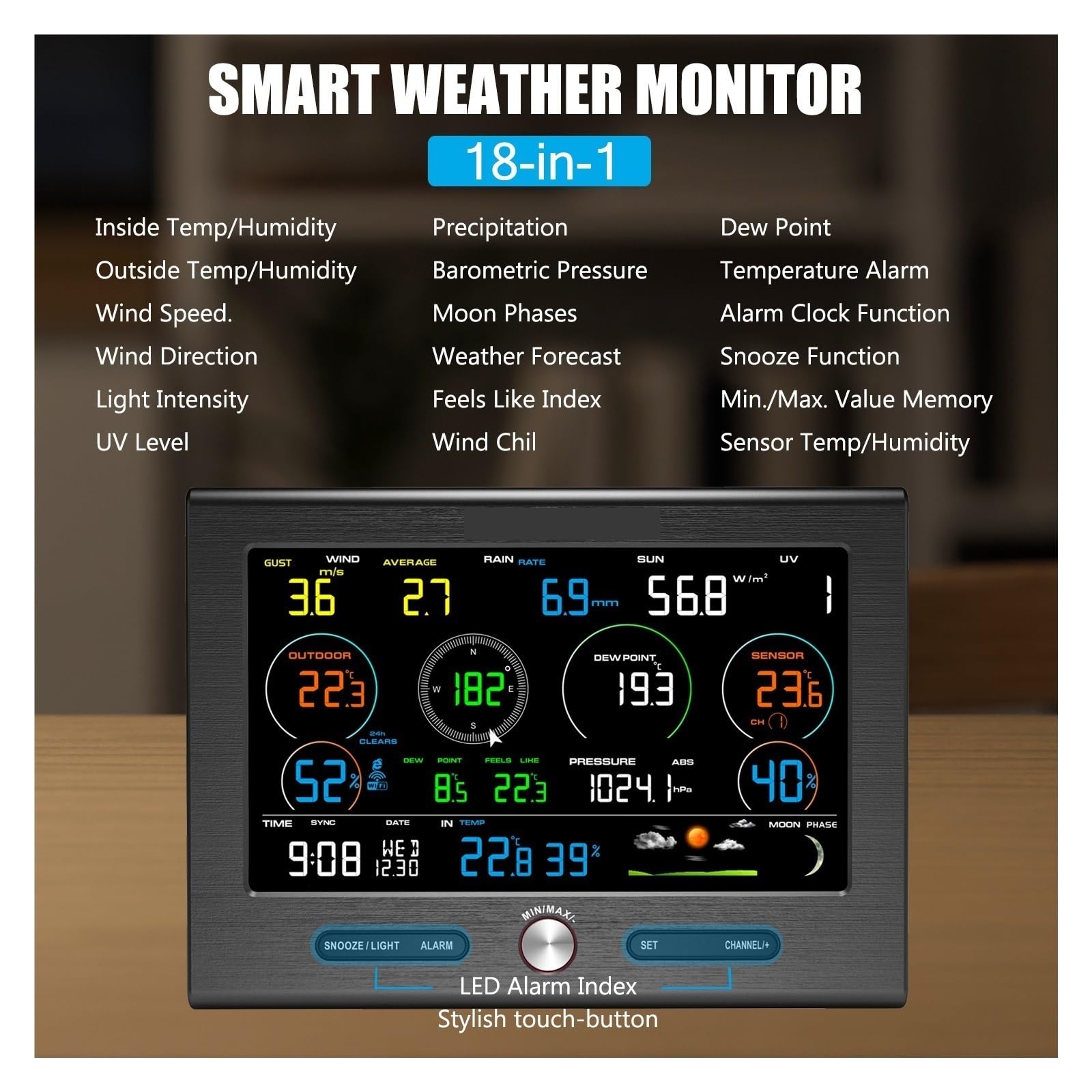 Stacja Pogodowa WiFi Czujnik Zewnętrzny Deszczomierz Prognoza Pogody Baza Weathercloud Temperatura Wilgotność 8 Kanałów Dokładny Szybki Monitorowanie Czasie Rzeczywistym