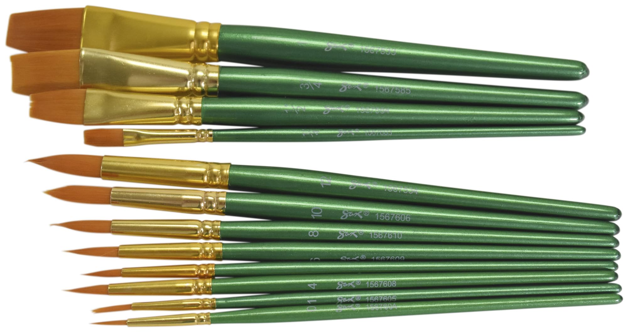 Saxophon optimale Golden Taklon kurzer Griff Pinsel – Verschiedene Größen – Set aus 72 – Grün