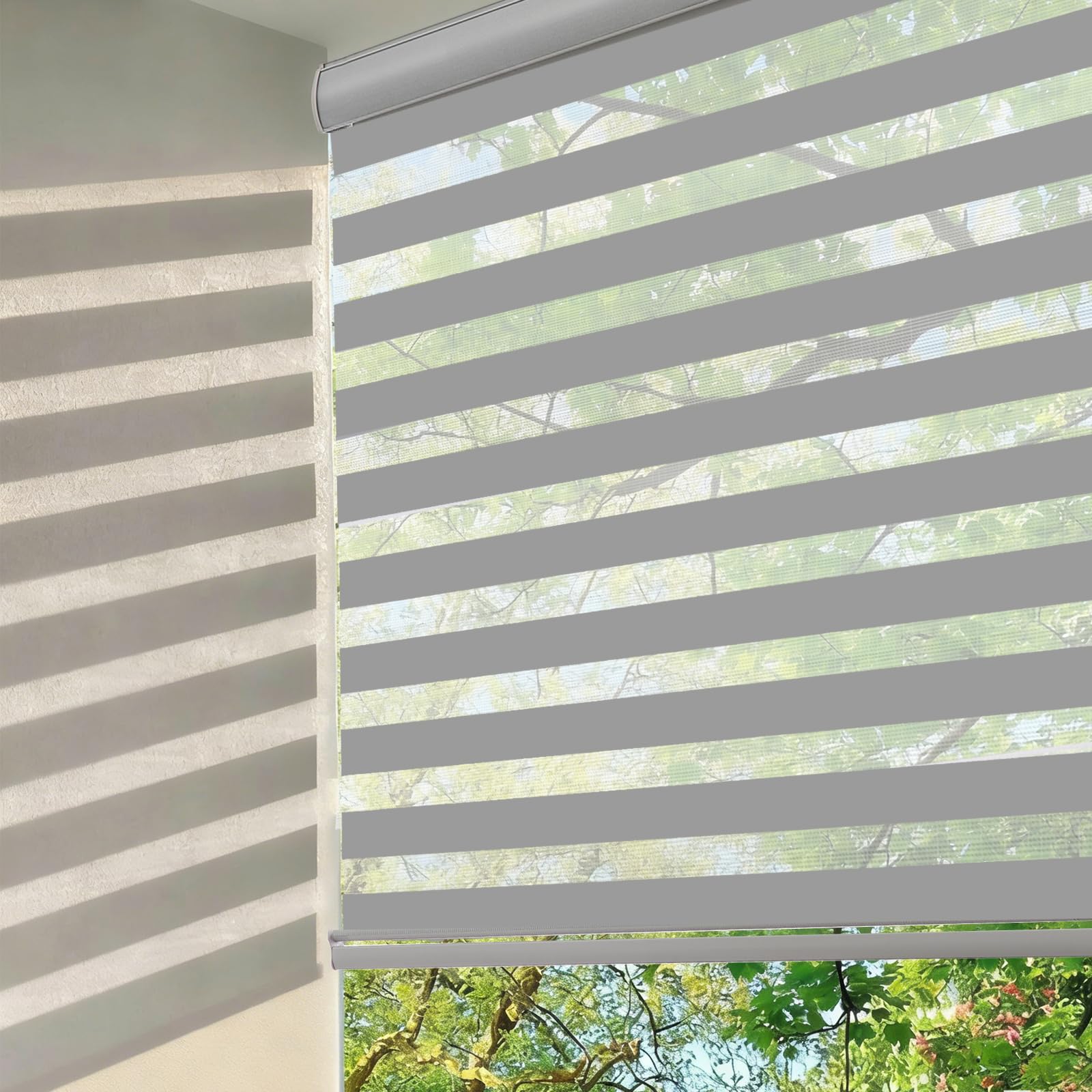 Changshade Cordless Zebra Blinds for Windows, Modern Dual Layer Zebra Blinds with Light Filtering & Privacy Control,Easy Install Zebra Blinds for