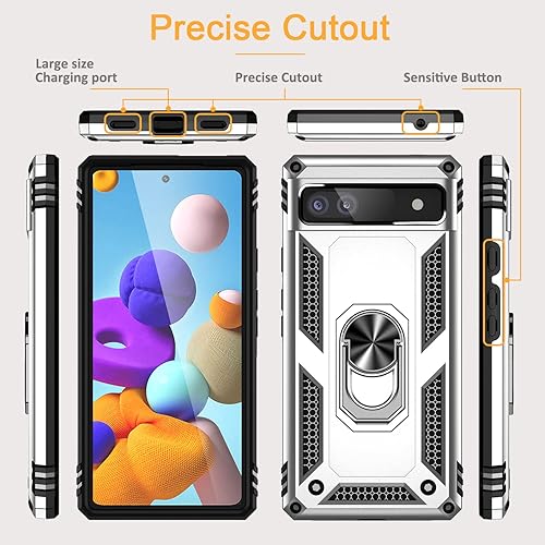 Miniatura 7 de Funda para Google Pixel 6a con protector de pantalla de vidrio templado 2 unidades, funda protectora de grado militar a prueba de golpes con anillo