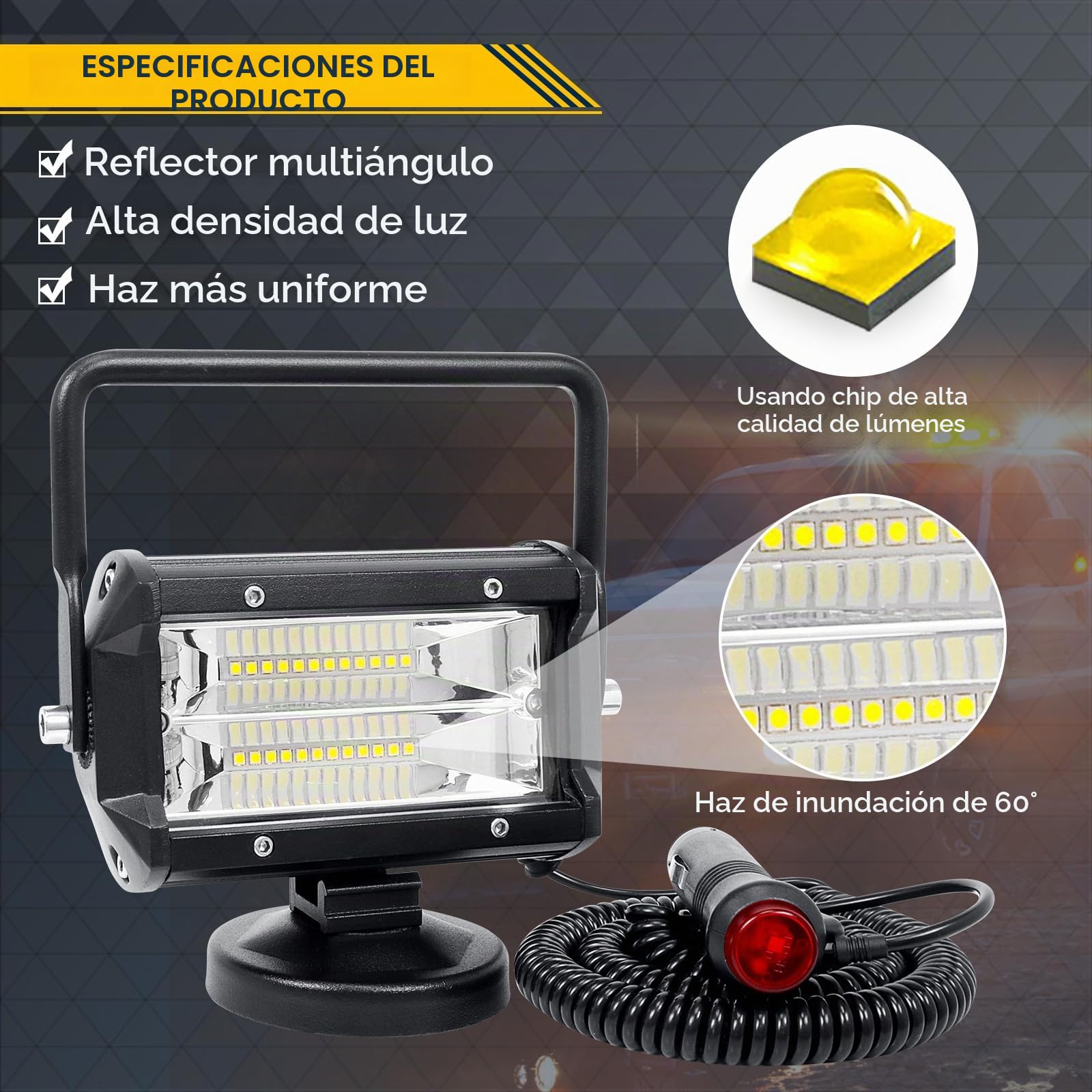SKYWORLD Faros trabajo led con imán 15cm 72W portatil lámpara trabajo led 12V 24V inundación con soporte de base magnética para off road camión coche todoterreno suv 4x4 vehículos