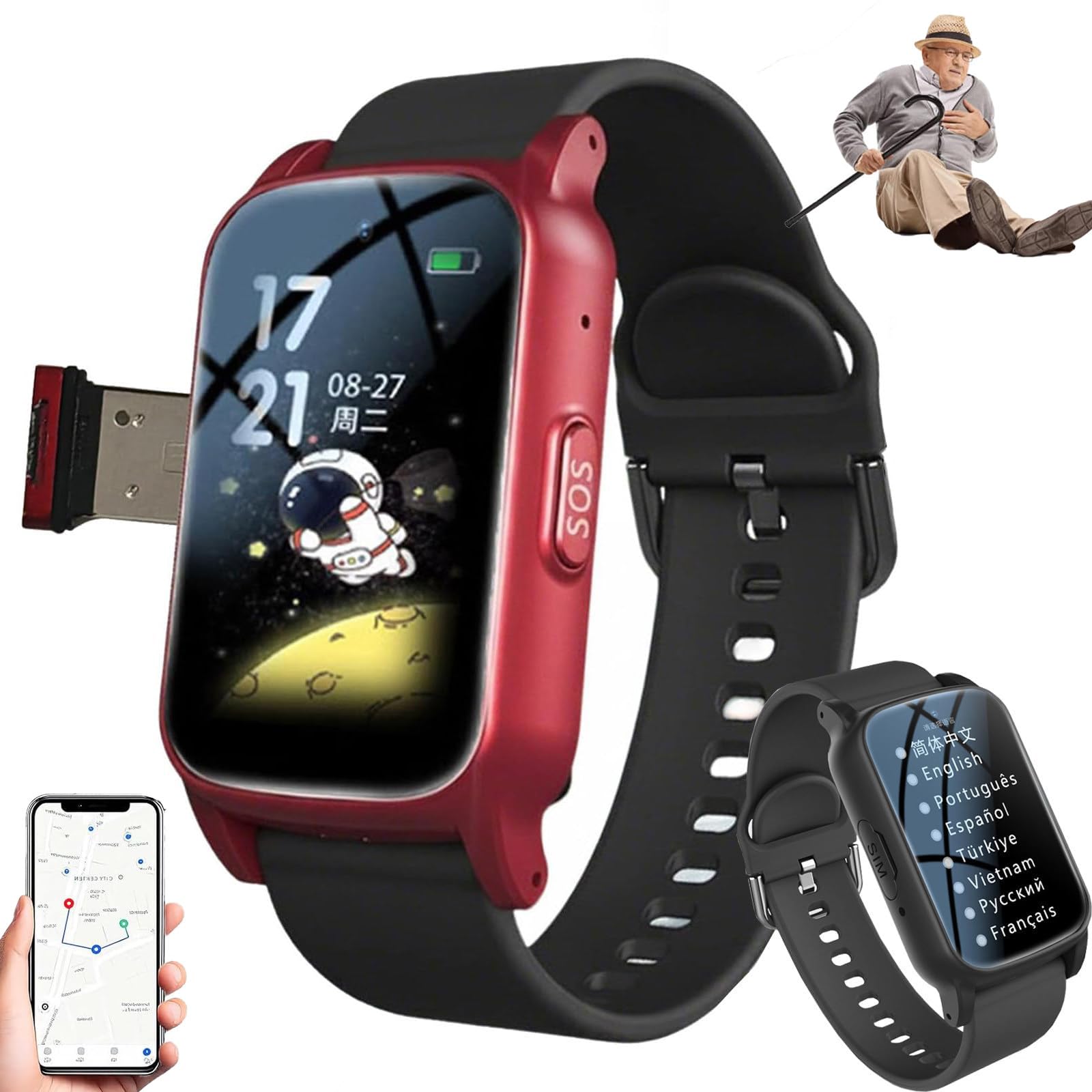 Reloj Inteligente para Personas Mayores con Botón Sos B