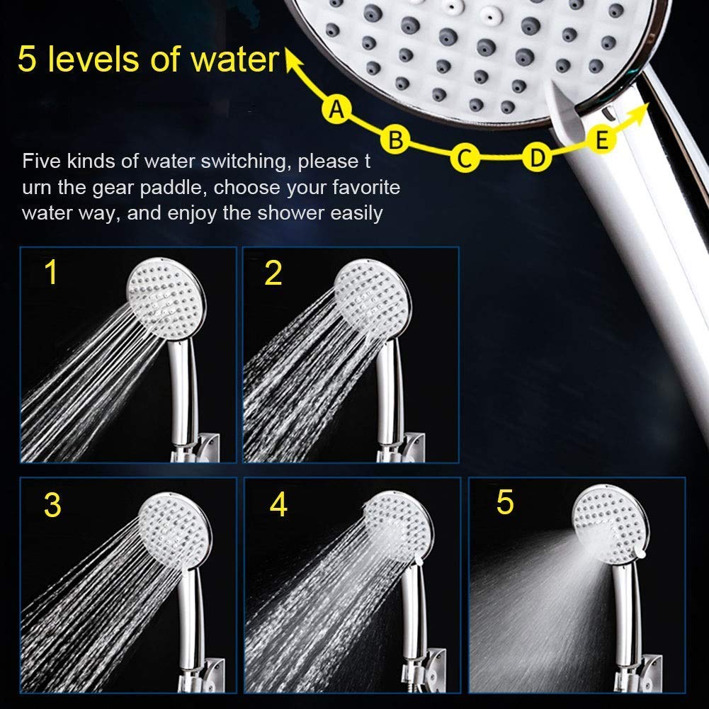 Alcachofas de Ducha de Mano para Baja presión de Agua con Manguera y Soporte, Potente rociador de Ducha de Alta presión con 5 Modos de Ahorro de Agua para Adultos, niños, Mascotas (Color: Cabezal de