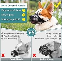 Vista 4 de Bozal para perro, bozales cubiertos de malla suave para perros pequeños, medianos y grandes, bozal de protección de cebo envenenado con correas