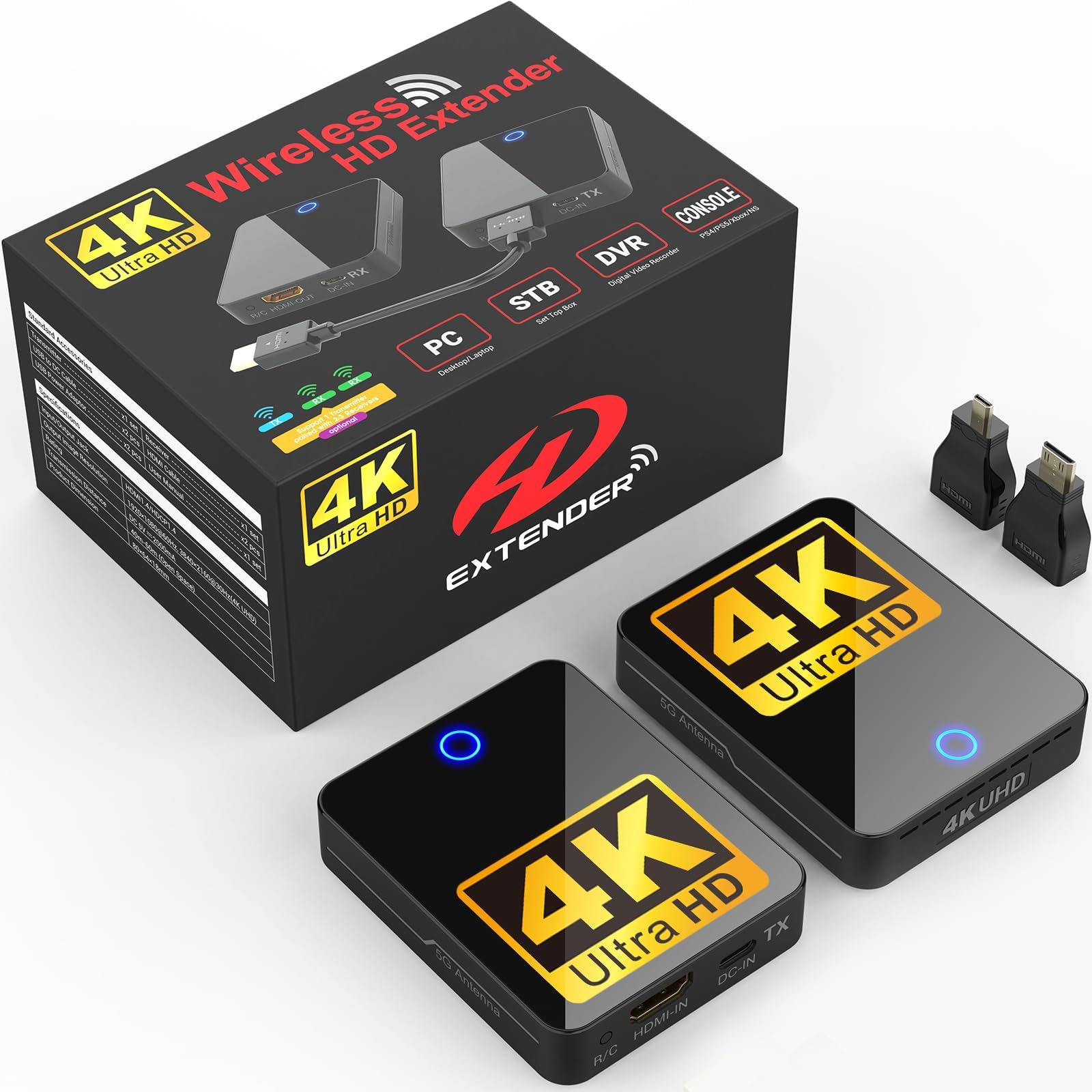 Wireless HDMI Transmitter and Receiver 4K, 9 Setable Wi-Fi Channels, 200FT/60M, 3rd Gen Antenna, Streaming Video Audio from Laptop, PC, STB, Camera to TV, Projector, Monitor(Black)