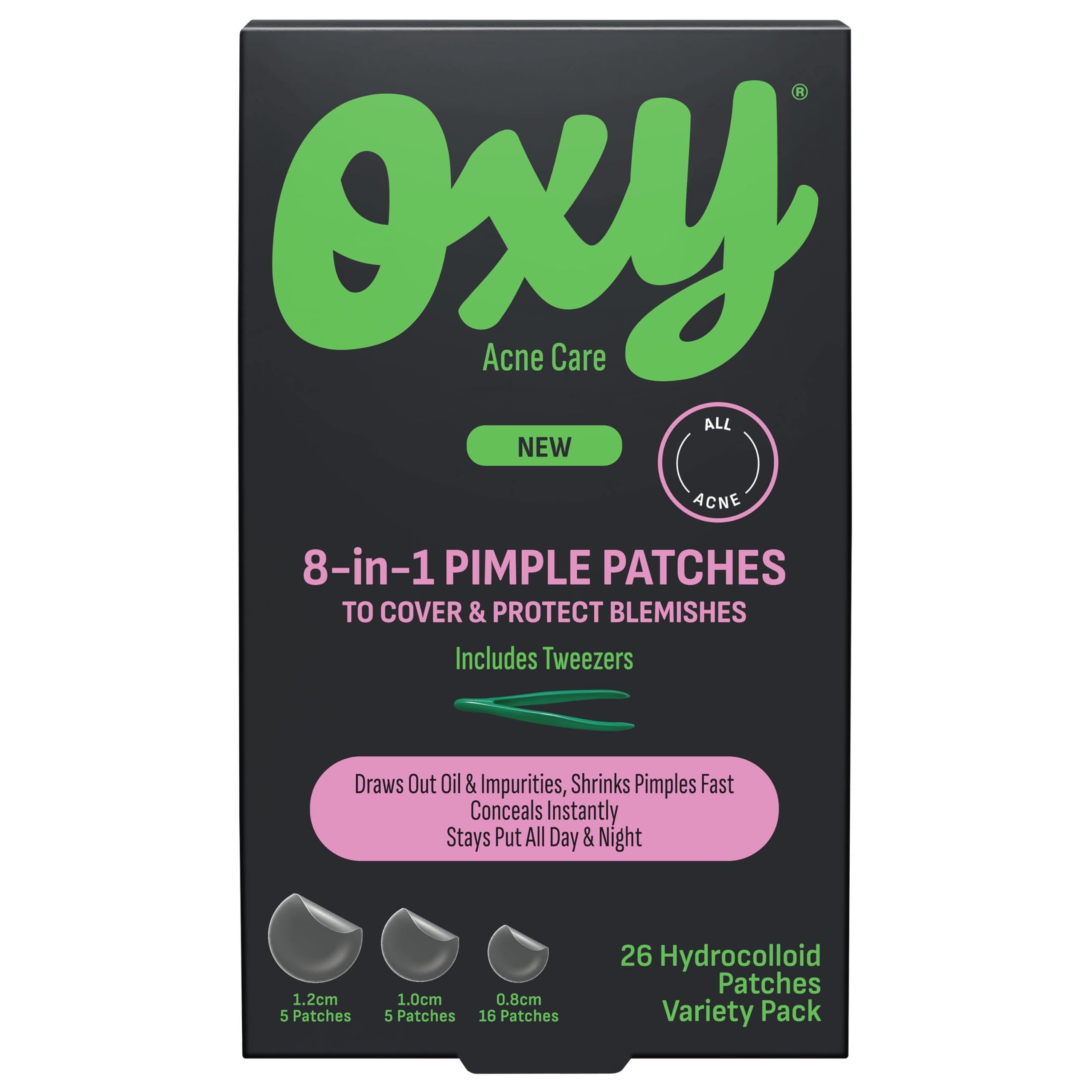 Oxy 8 IN 1 Pimple Acne Patches Invisible Sweat Waterproof Hydrocolloid Zit Covers Protect Shrink Pimples Fast On