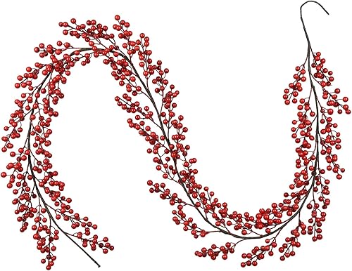 Artiflr Guirnalda de bayas rojas, guirnalda de Navidad de bayas rojas artificiales flexibles de 6 pies para interiores y exteriores, decoración de