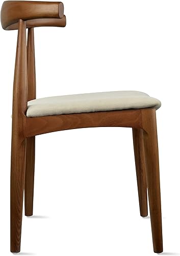 Miniatura 6 de 2xhome Juego de 2 sillas de comedor de madera maciza  Asiento acolchado tapizado de lino beige  Silla lateral moderna estilo codo de granja  Hogar,