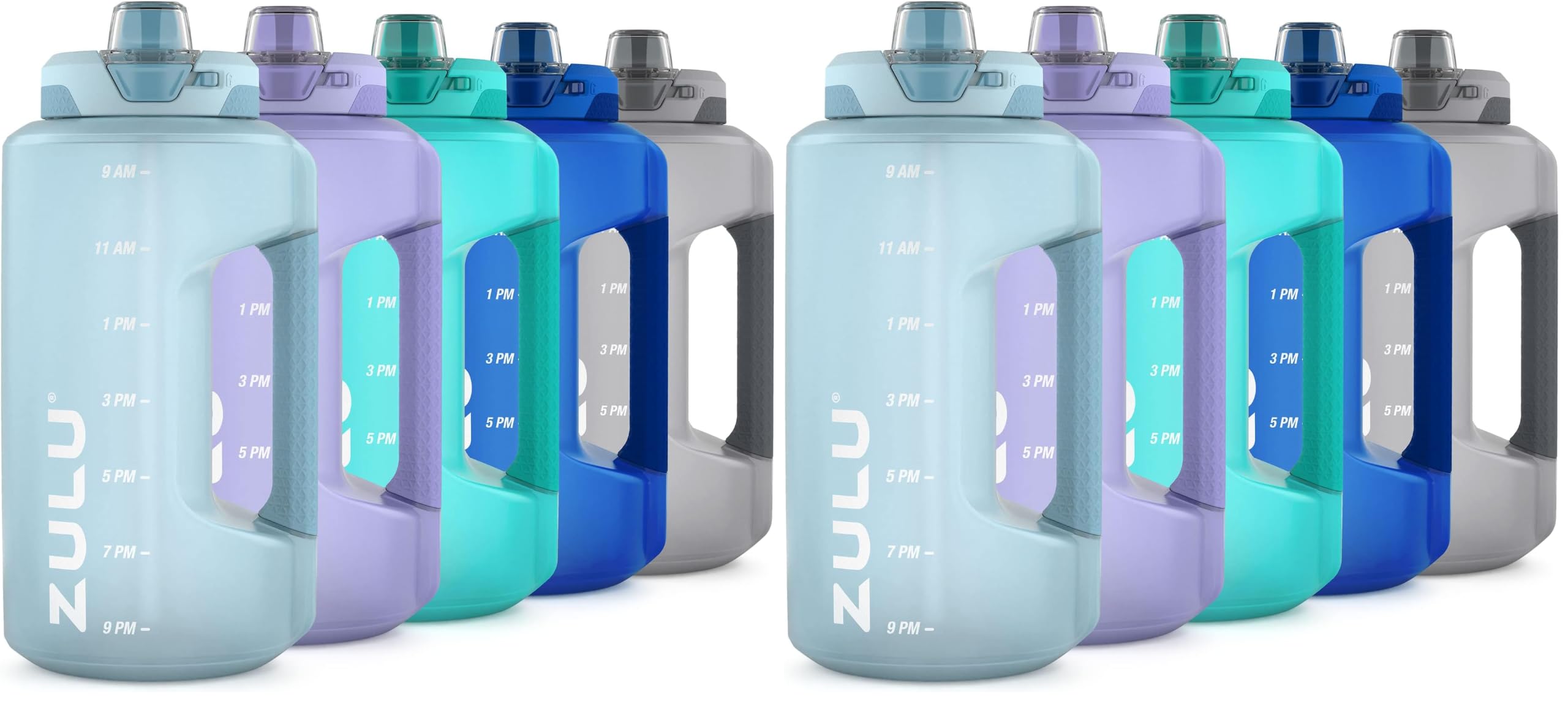 ZULU Goals Half Gallon Jug with Time Marker &amp; Handle for All Day Hydration &amp; Silicone Straw with Locking, Leak-Proof Lid, BPA Free, 64 Ounces (Pack of 2)