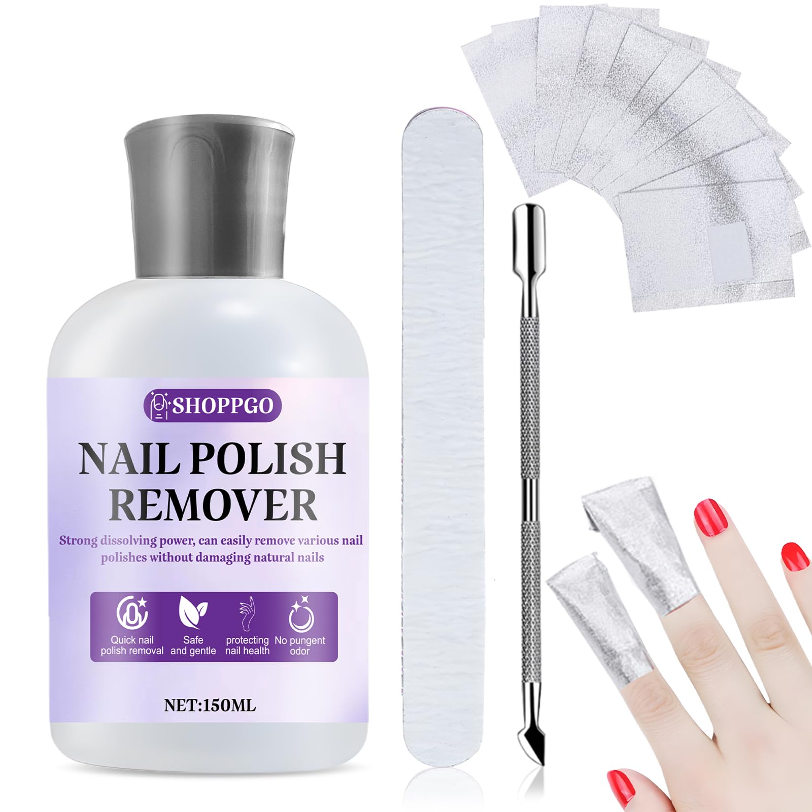 Acetone Per Smalto Semipermanente, Acetone Rimuovi Semipermanente Unghie, con Lime e Spingicuticole, Rimuove Facilmente e Rapidamente lo Smalto, 150ml