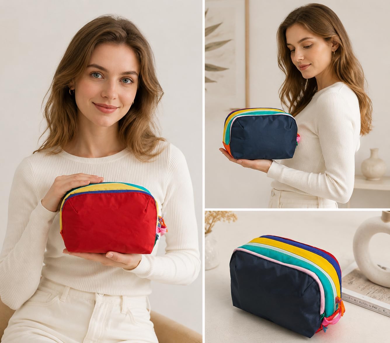 Sovereign GA Vibrant color block toiletry tote with 3 spacious compartments. Durable for hiking, travel and everyday use. (1, Blue/Red)
