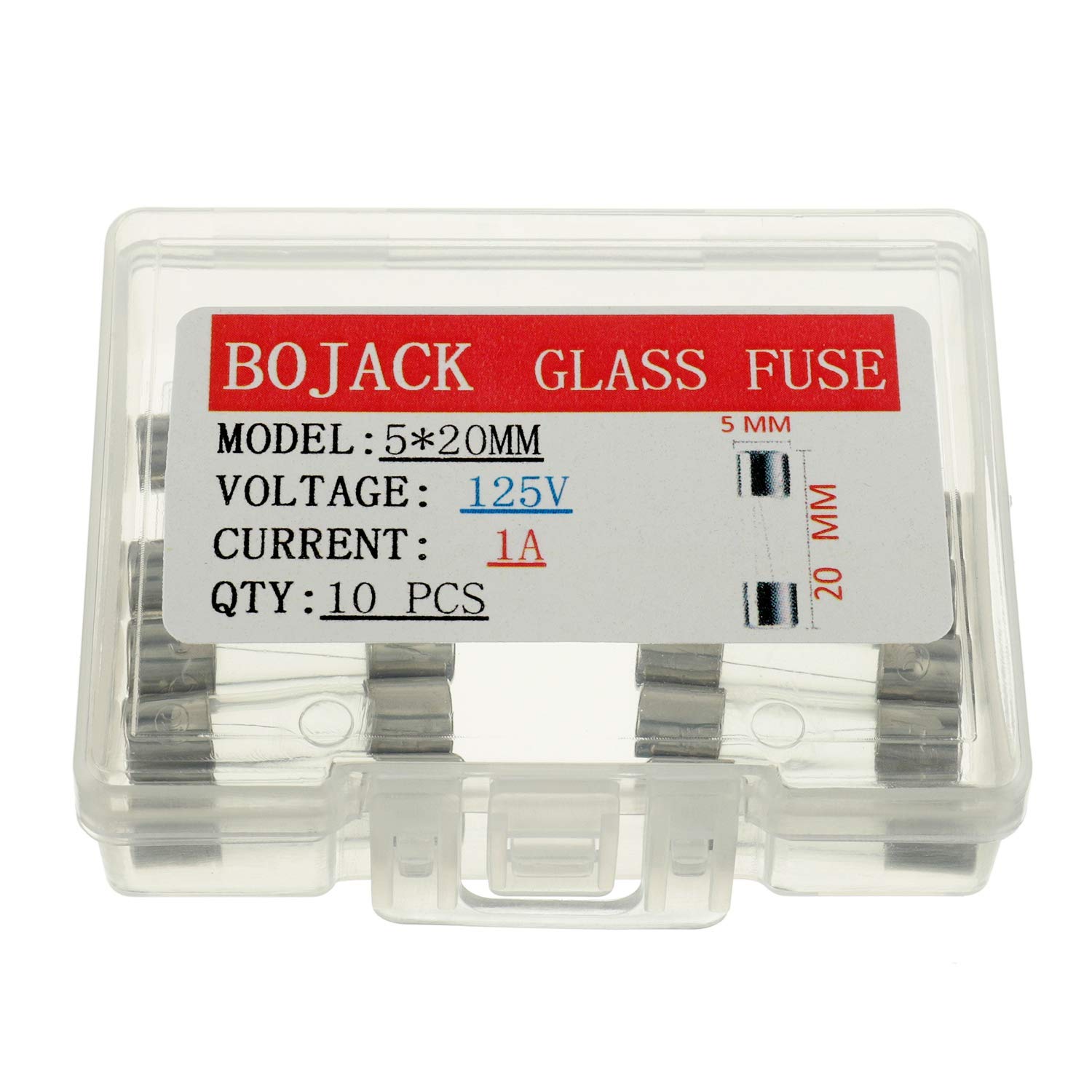 BOJACK 5x20 mm 1 A 1 amp 125 V 125 Volt 0.2x0.78 Inch F1AL125V Fast-Blow Glass Fuses(Pack of 10 Pcs)