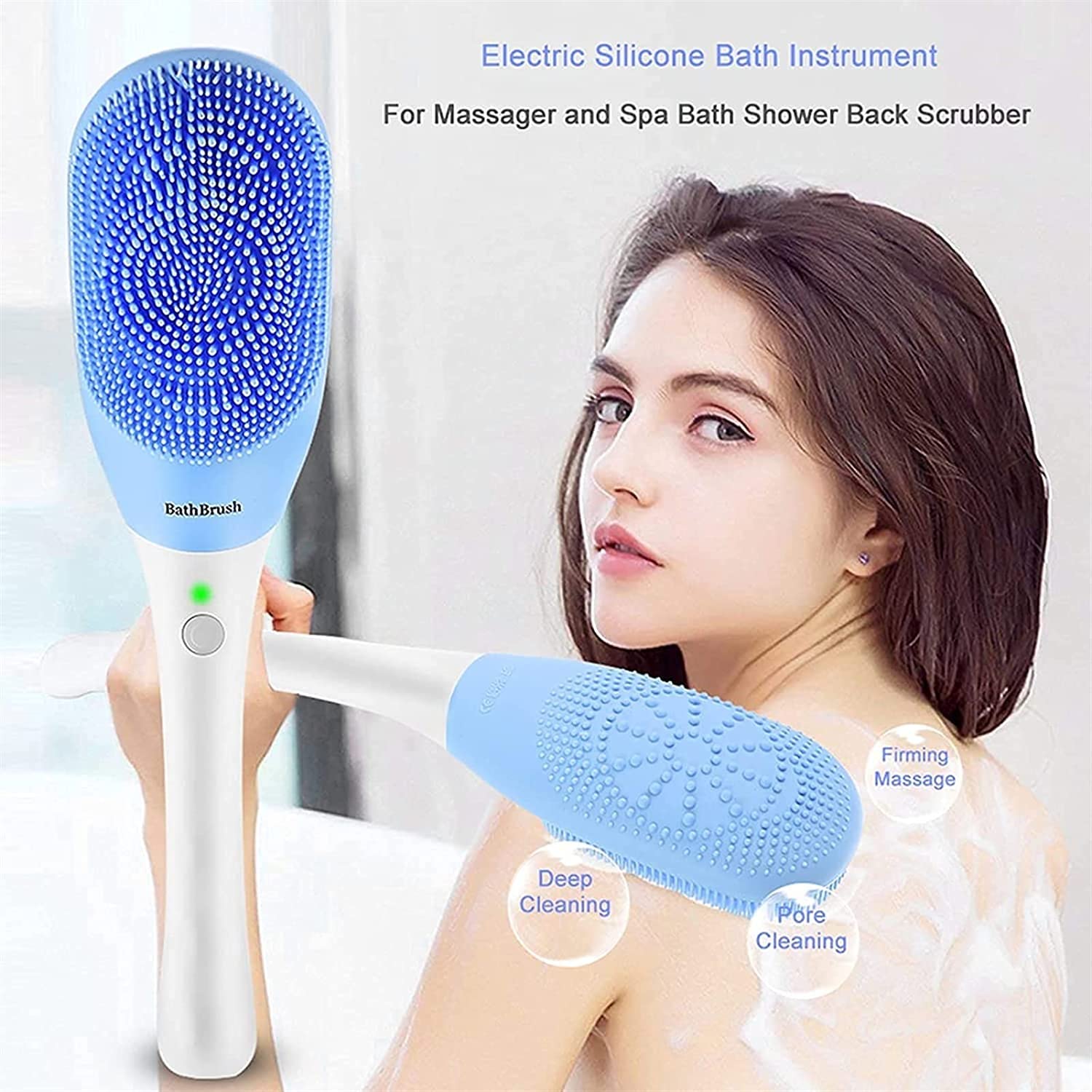 Cepillo de baño eléctrico Cepillo de Ducha con Carga USB Cepillos de baño y Cuerpo de Mango Largo Cepillo de Masaje Impermeable Limpiar Exfoliante Mejorar la circulación
